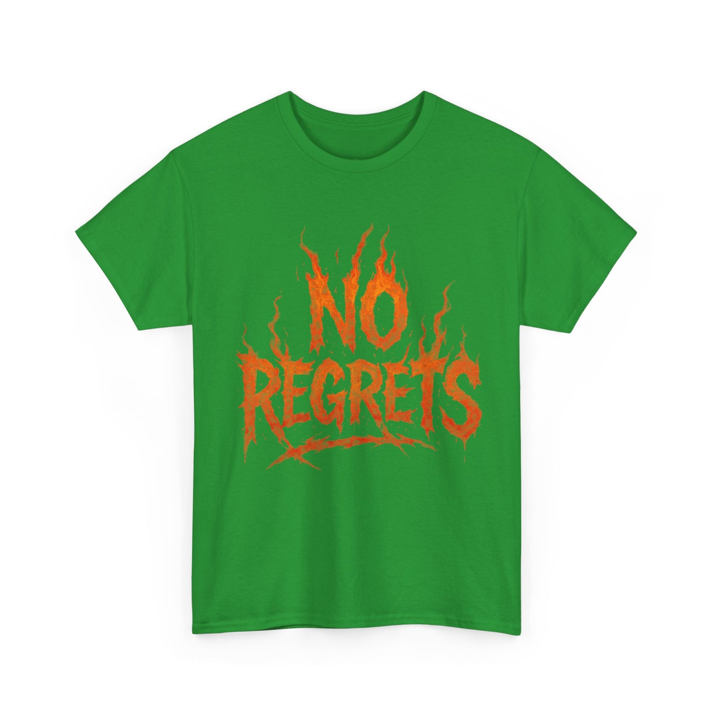 Graphic Tee — 'No Regrets' / 'Proof of Survival' Flame Text Shirt