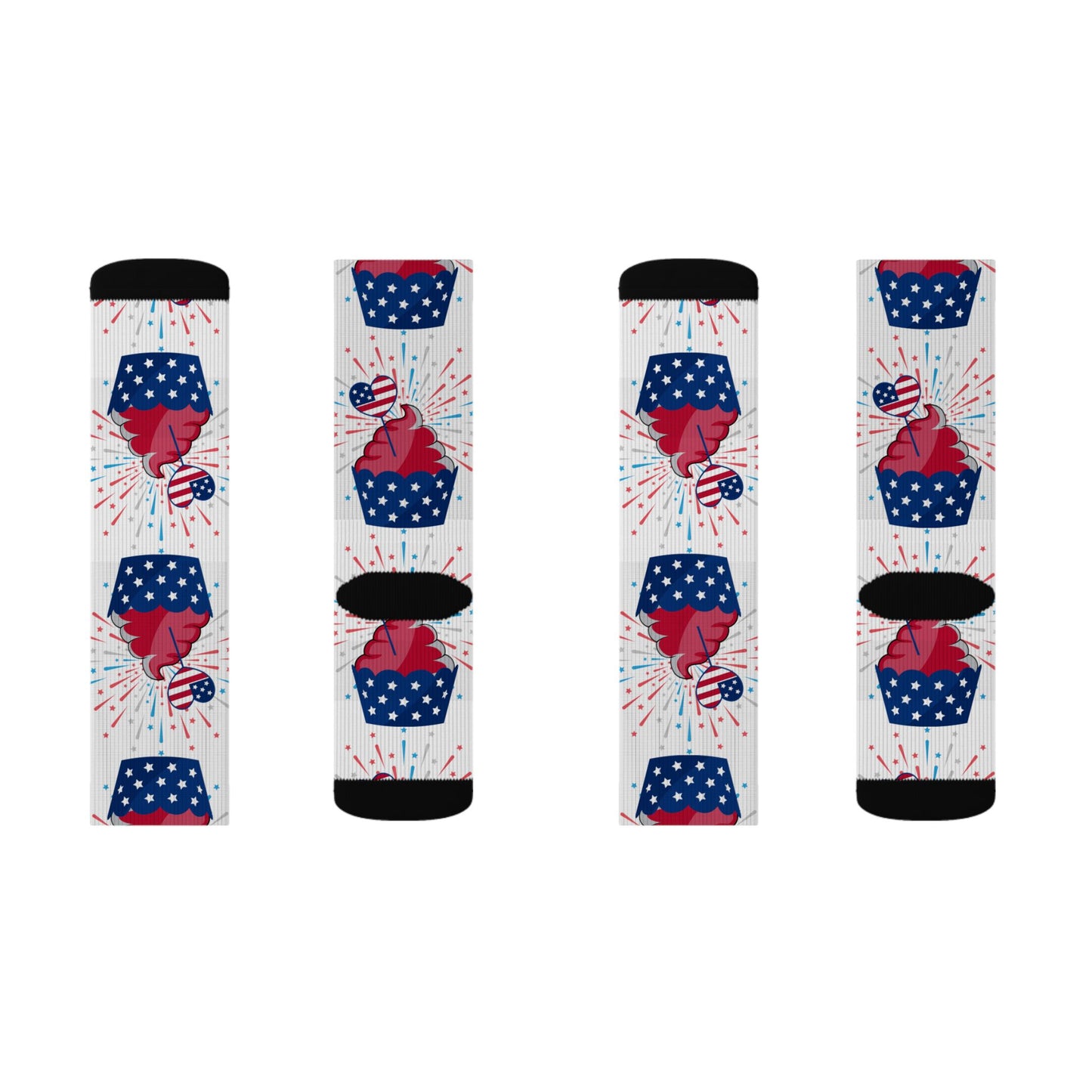 Patriotic Cupcake Sublimation Socks — Red White & Blue Fourth of July Novelty Socks