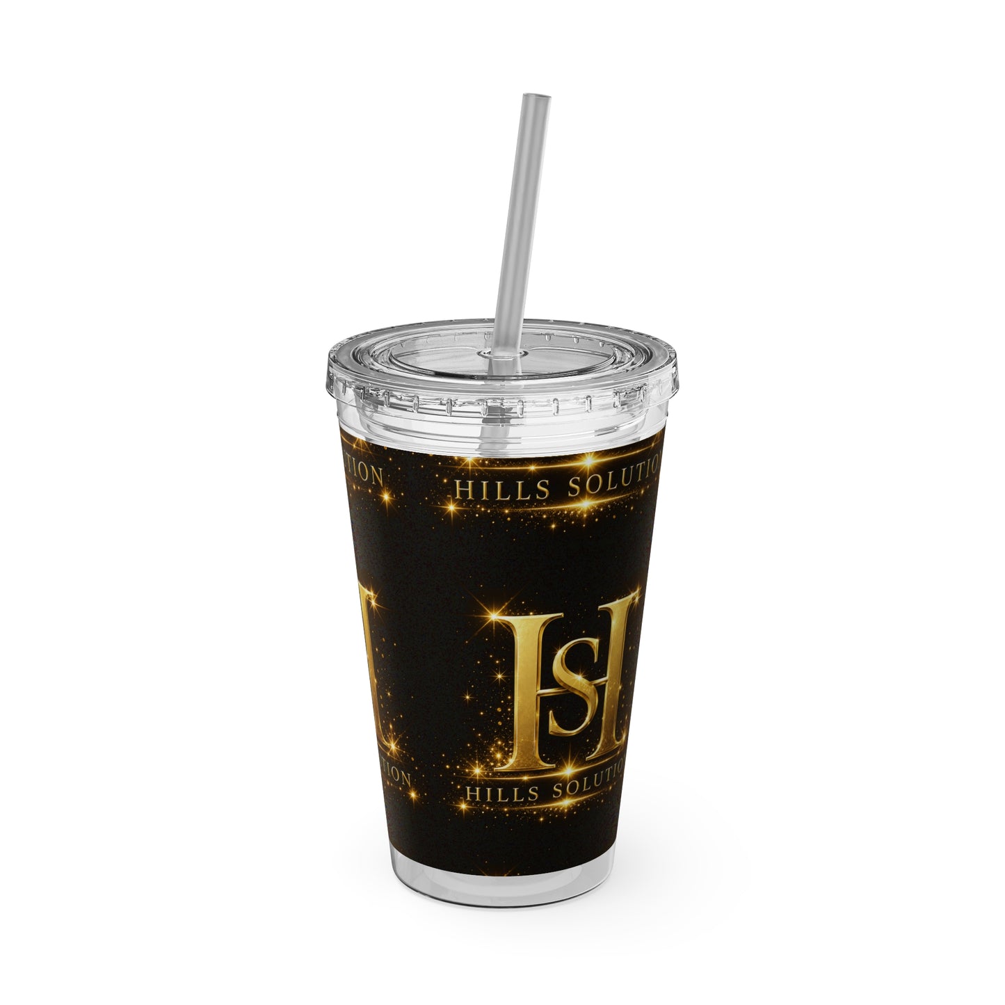 16oz Sunsplash Straw Tumbler — Gold 'HS' Logo Insulated Cup