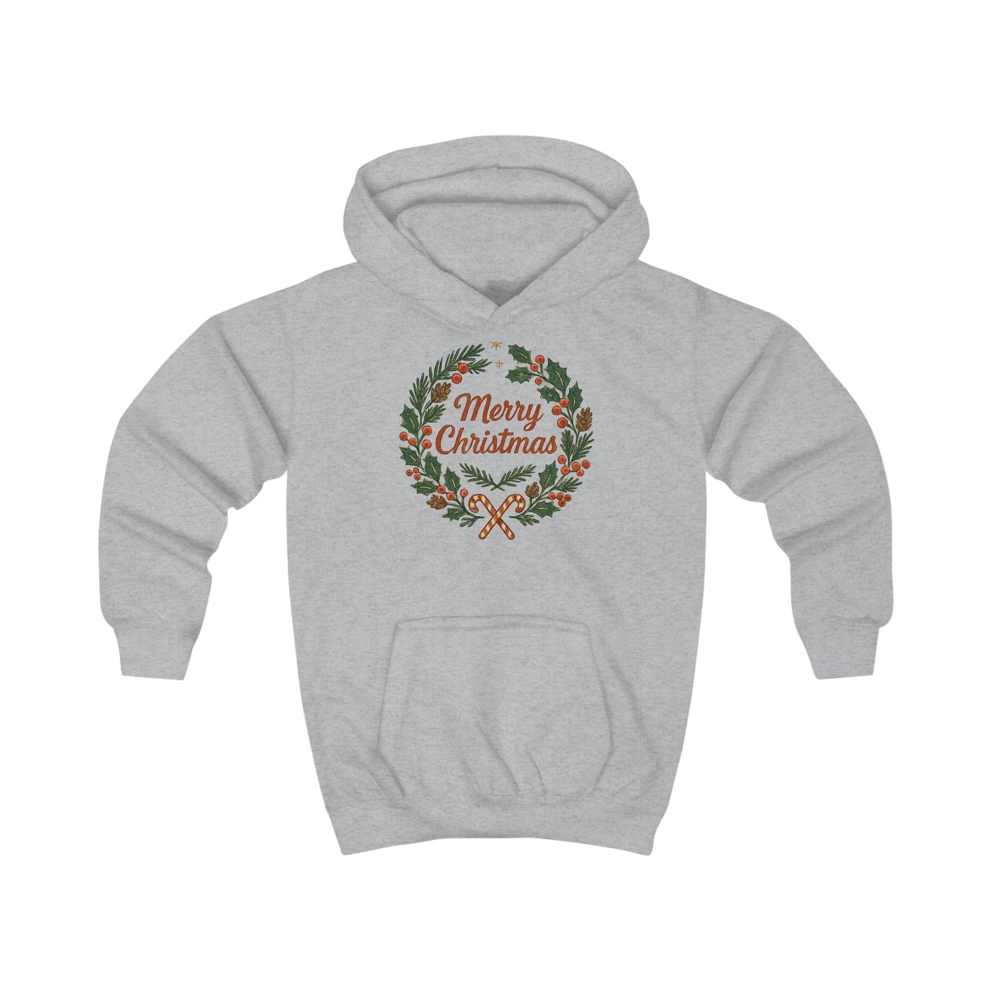 Kids Hoodie - Merry Christmas Wreath Holiday Sweatshirt