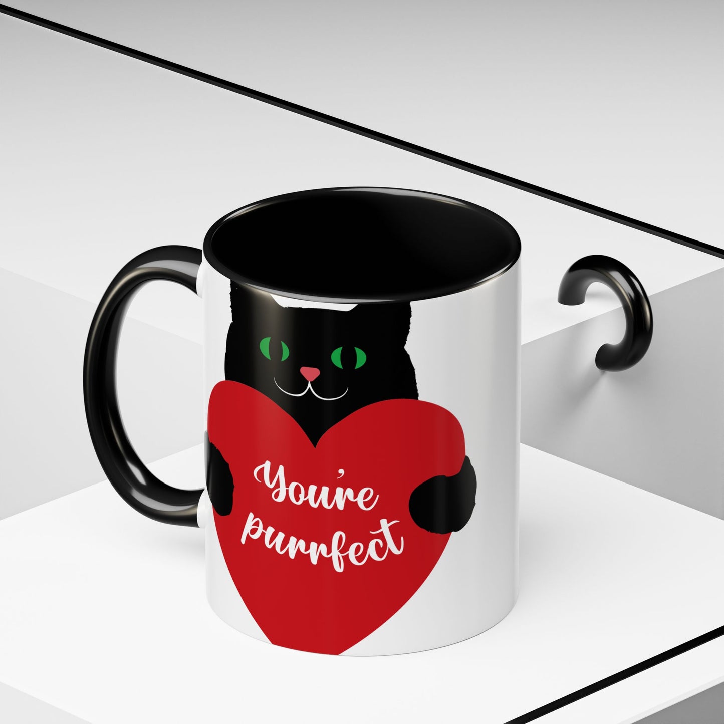 Purrfect Cat Heart Accent Coffee Mug – "You're Purrfect" 11/15oz