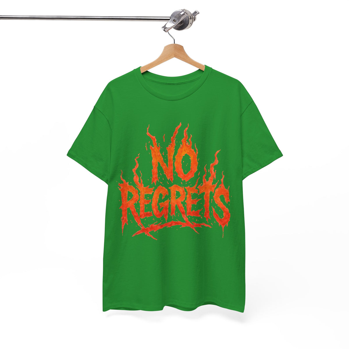 Graphic Tee — 'No Regrets' / 'Proof of Survival' Flame Text Shirt