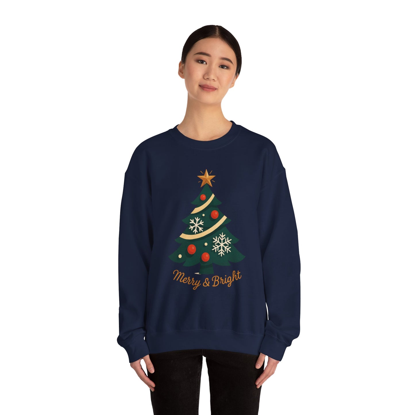 Christmas Tree Crewneck Sweatshirt – "Merry & Bright" Holiday Sweatshirt