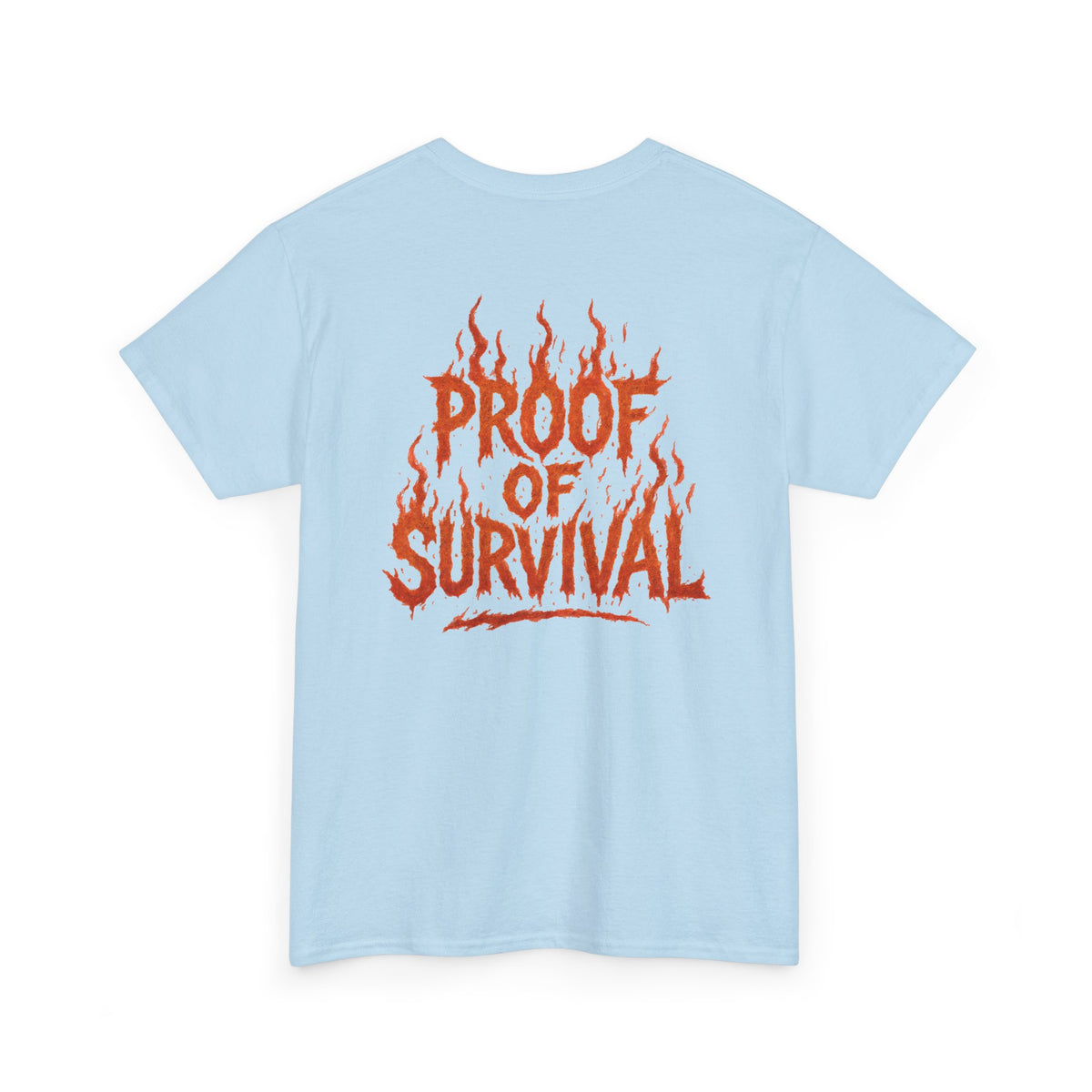 Graphic Tee — 'No Regrets' / 'Proof of Survival' Flame Text Shirt