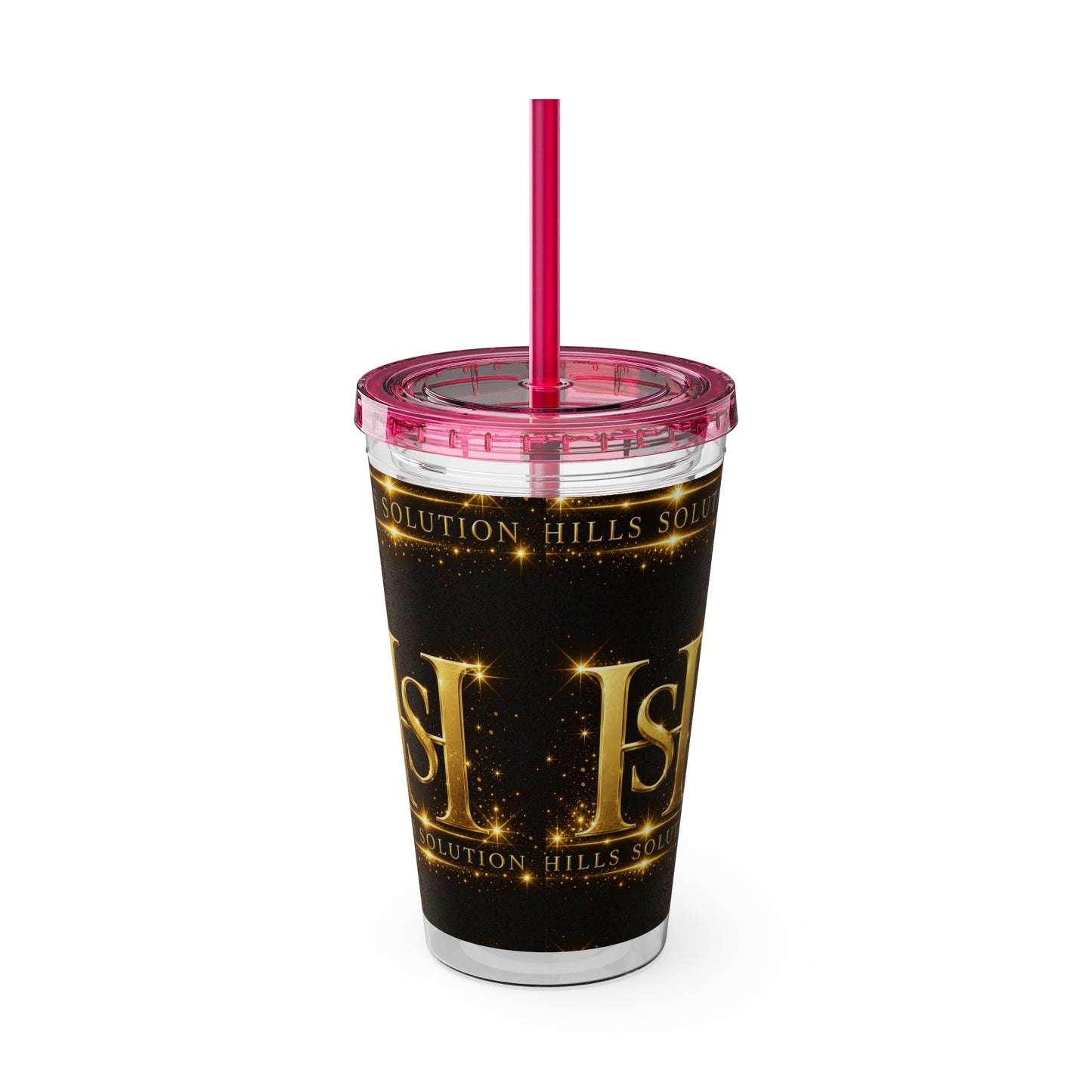 16oz Sunsplash Straw Tumbler — Gold 'HS' Logo Insulated Cup