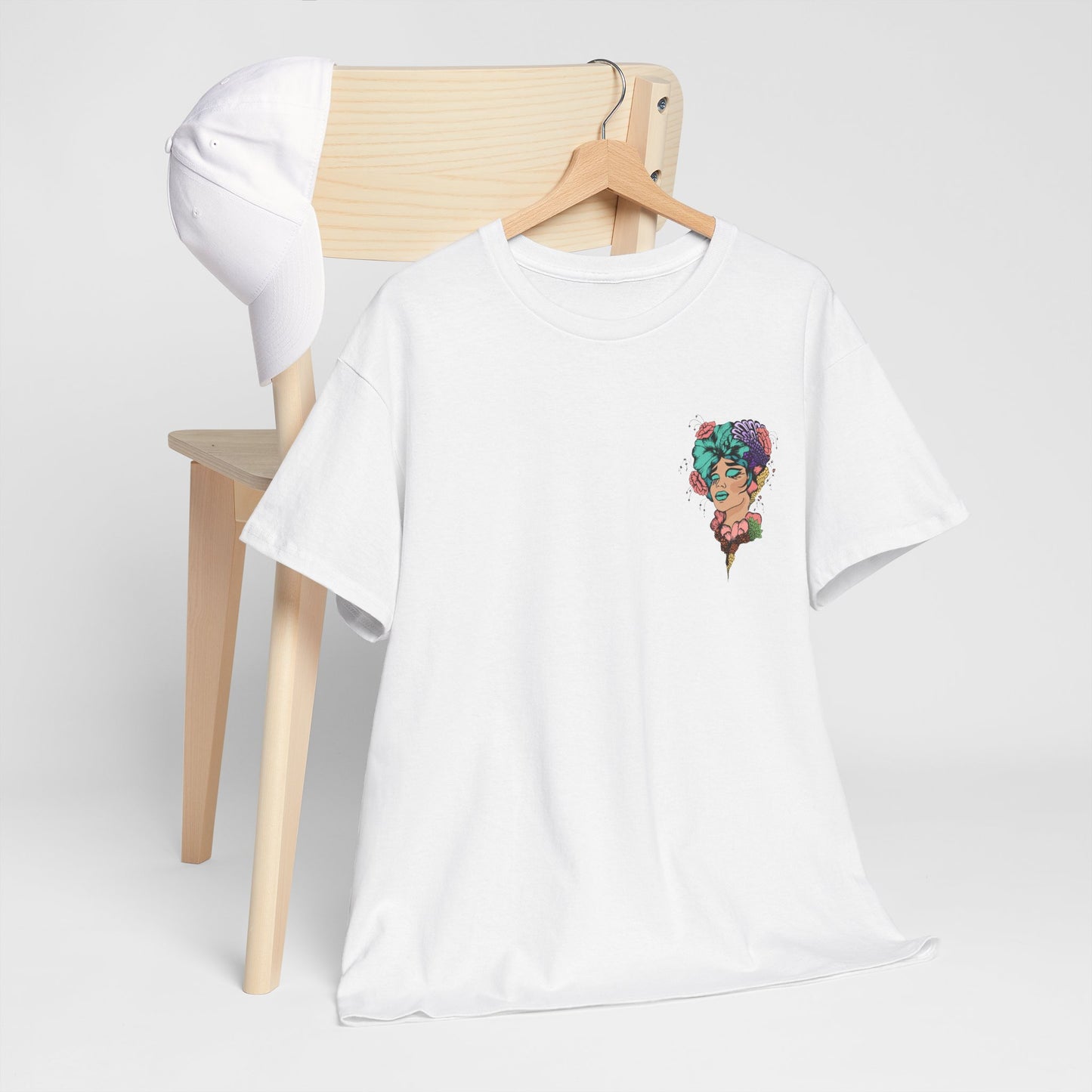 Floral Profile Art Tee — Artistic Woman Portrait Graphic T-Shirt