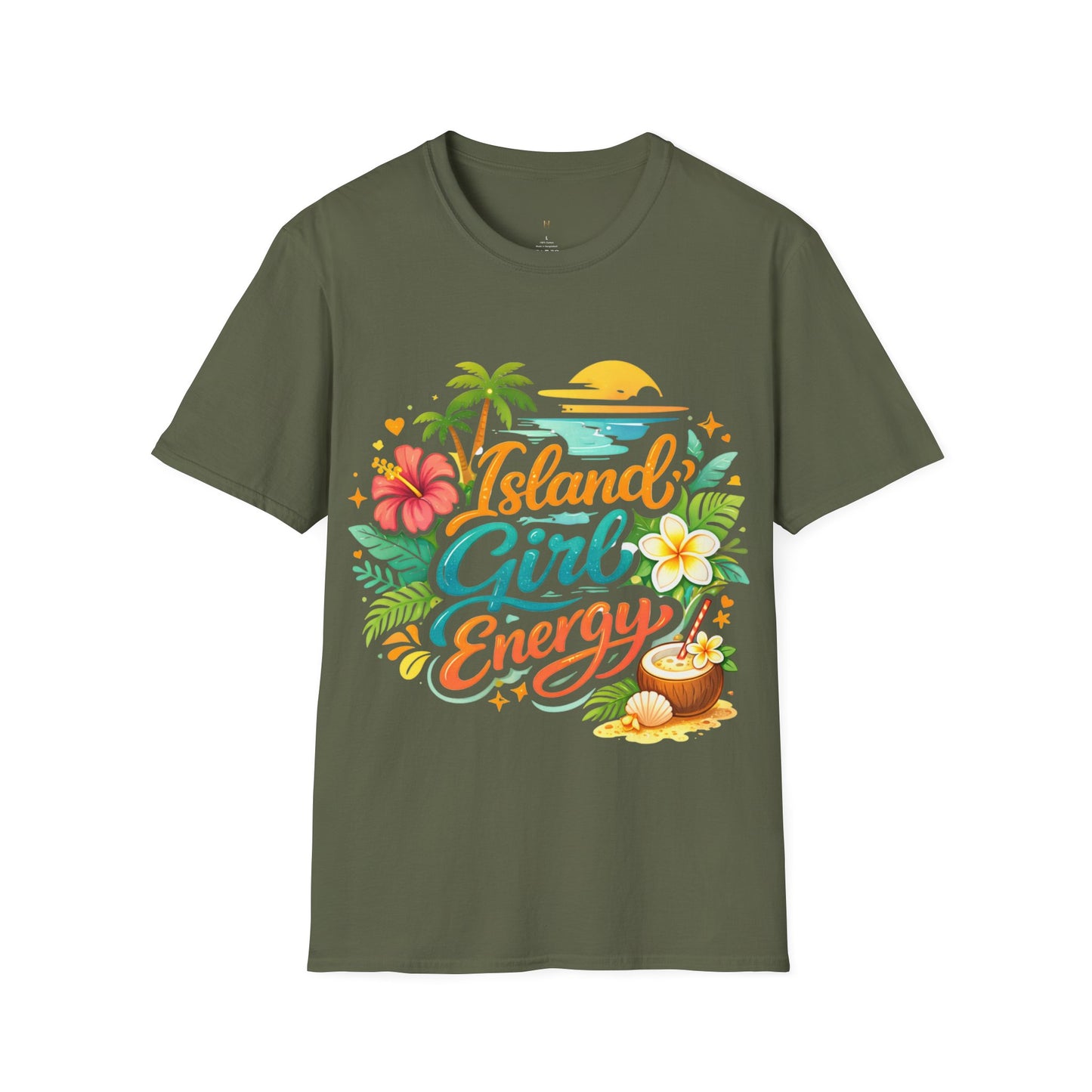 Island Girl Energy T-Shirt – Tropical Floral Sunset Tee