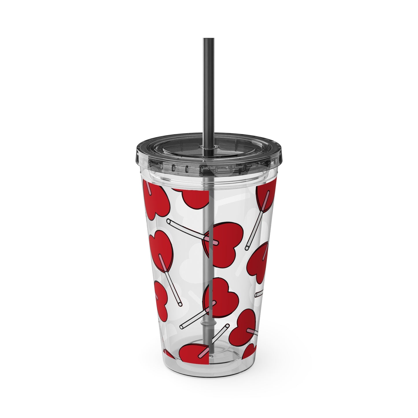 Heart Lollipop 16oz Tumbler with Straw — Valentine Candy Pattern Cold Cup