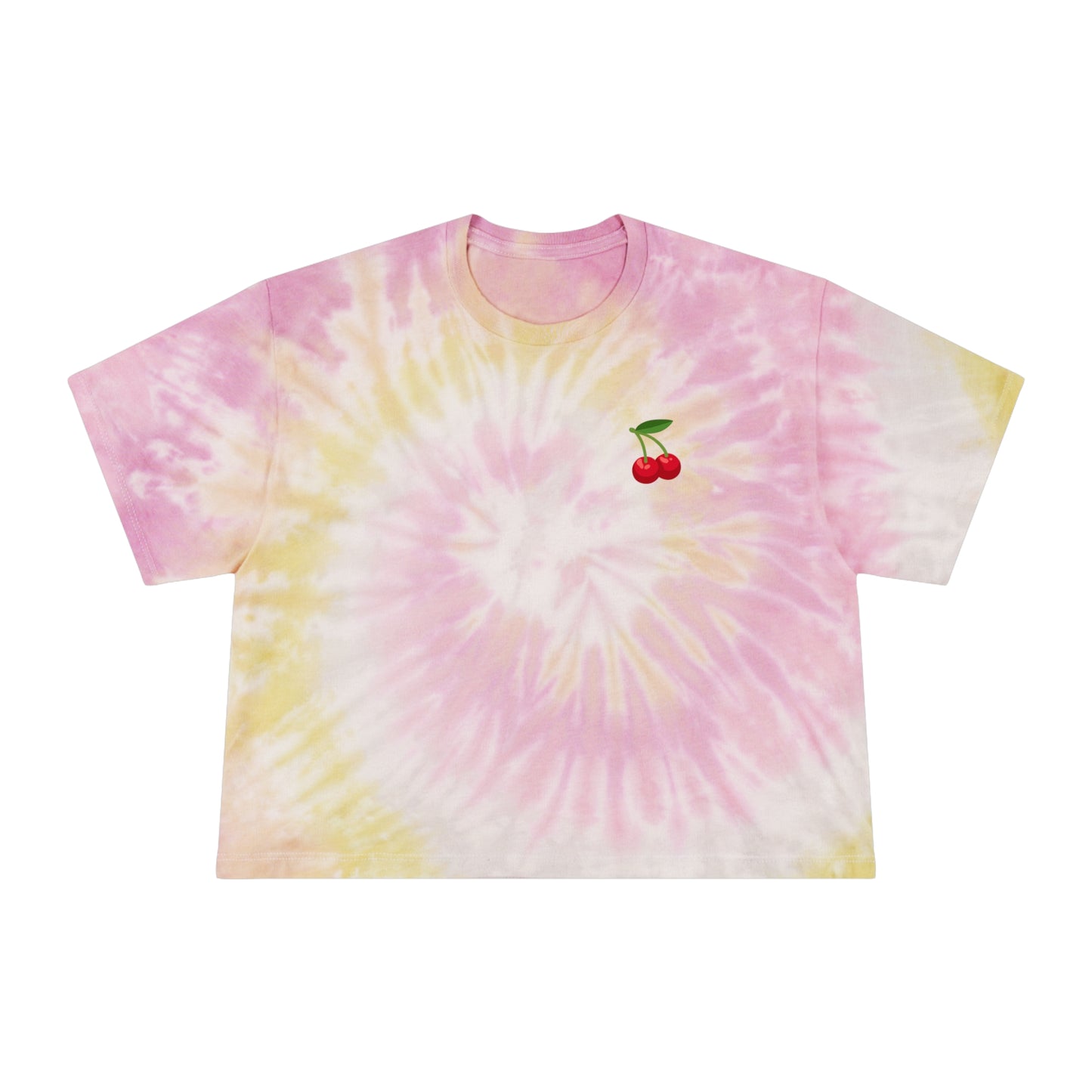 Women's Tie-Dye Crop Tee with Cherry Design - Summer Fashion, Beach Wear, Casual Outfit, Festival Attire, Gift Idea