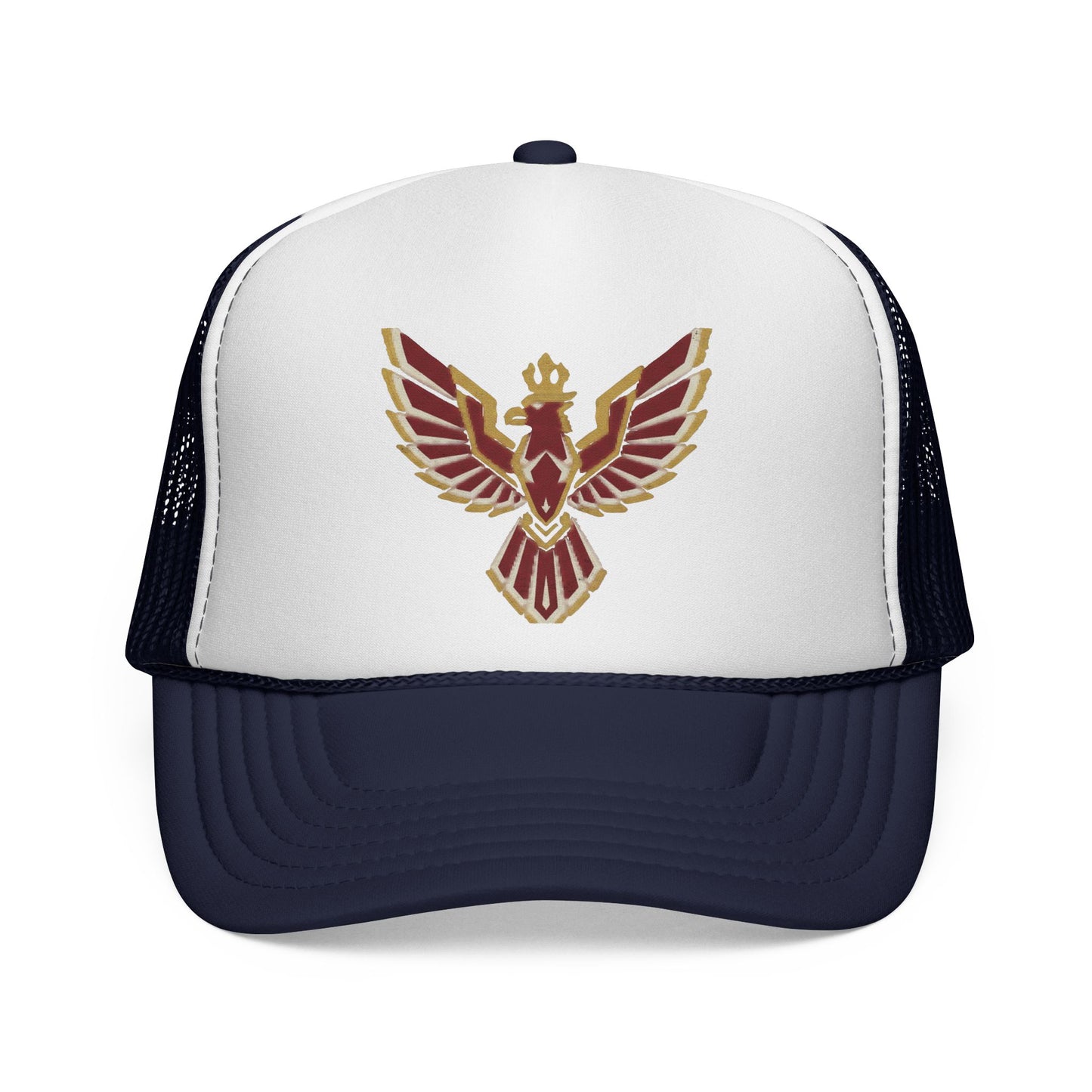 Phoenix Emblem Trucker Cap — Retro Red & Gold Bird Patch Hat