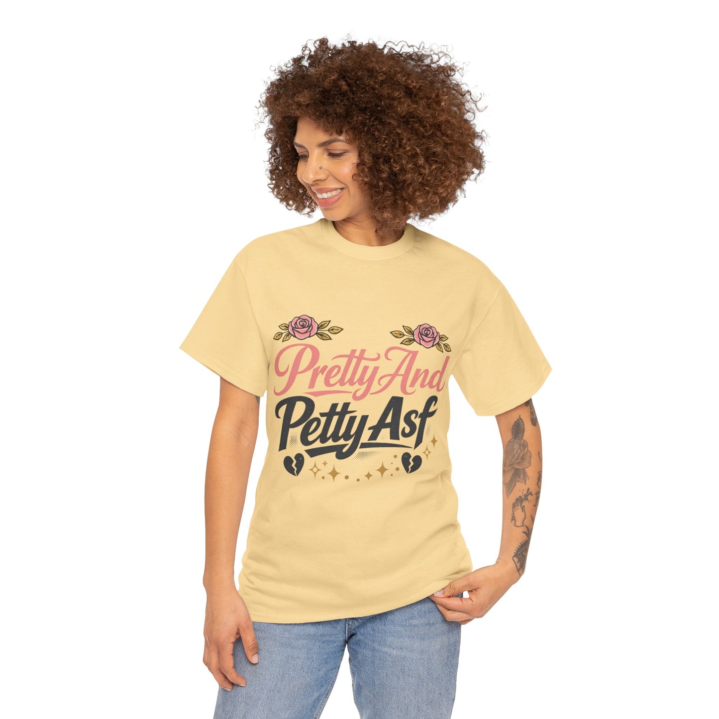 Pretty And Petty Asf Tee — Floral Retro Slogan T‑Shirt