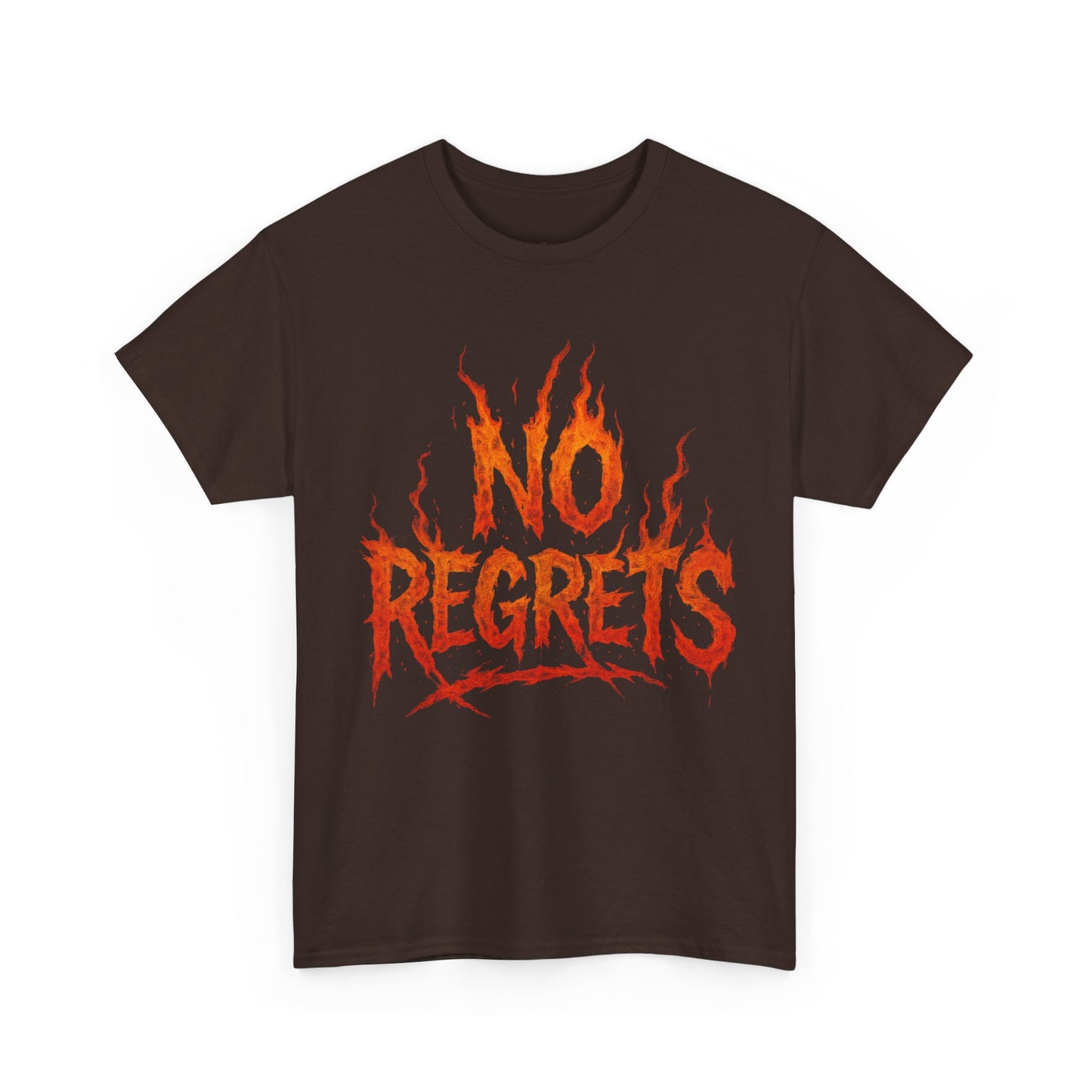 Graphic Tee — 'No Regrets' / 'Proof of Survival' Flame Text Shirt