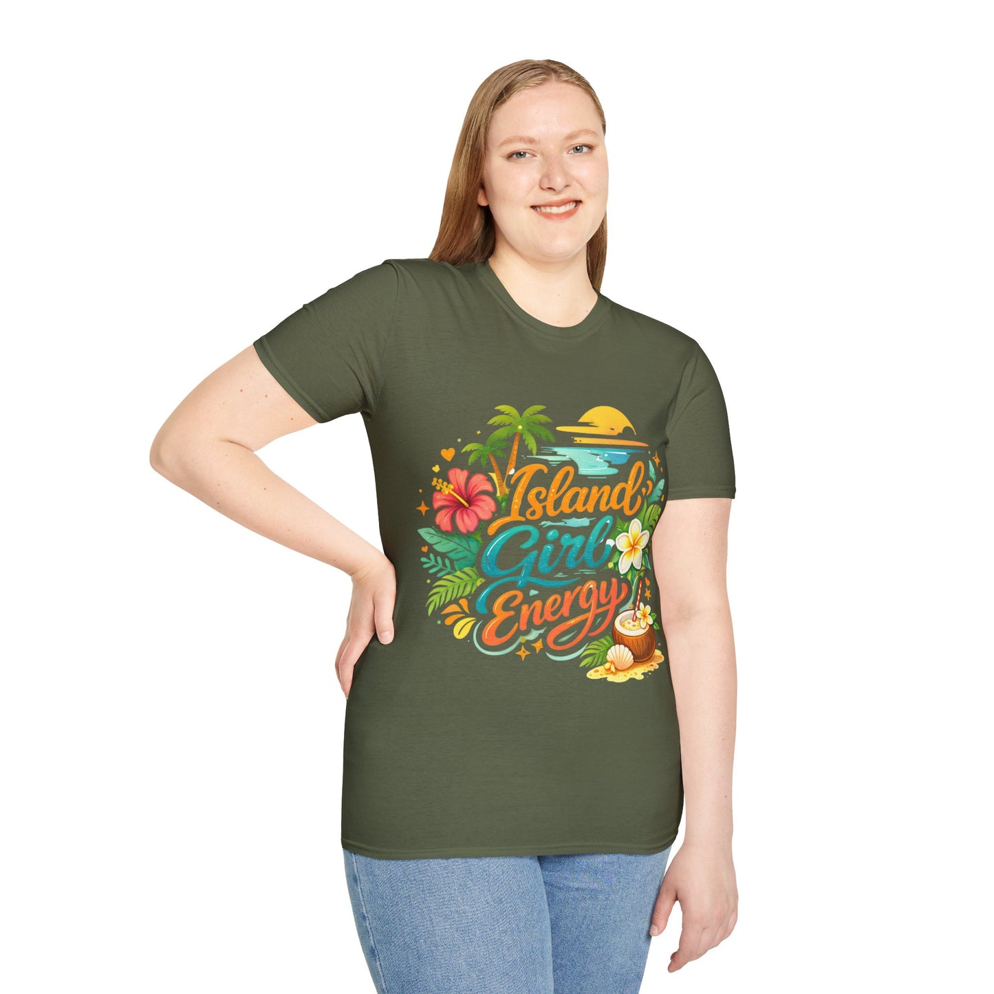 Island Girl Energy T-Shirt – Tropical Floral Sunset Tee