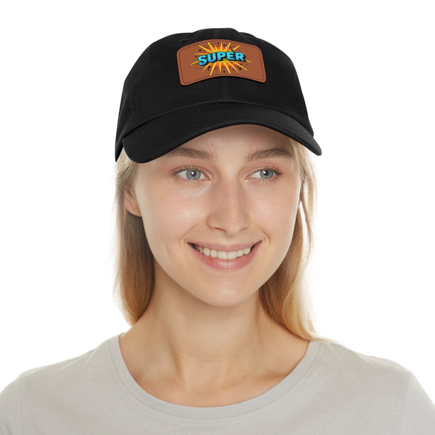 Super Dad Leather Patch Dad Hat — Embroidered 'SUPER' Cap