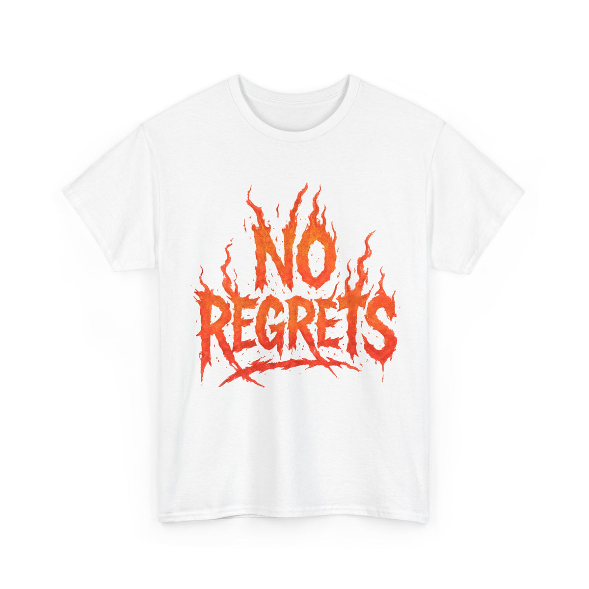 Graphic Tee — 'No Regrets' / 'Proof of Survival' Flame Text Shirt
