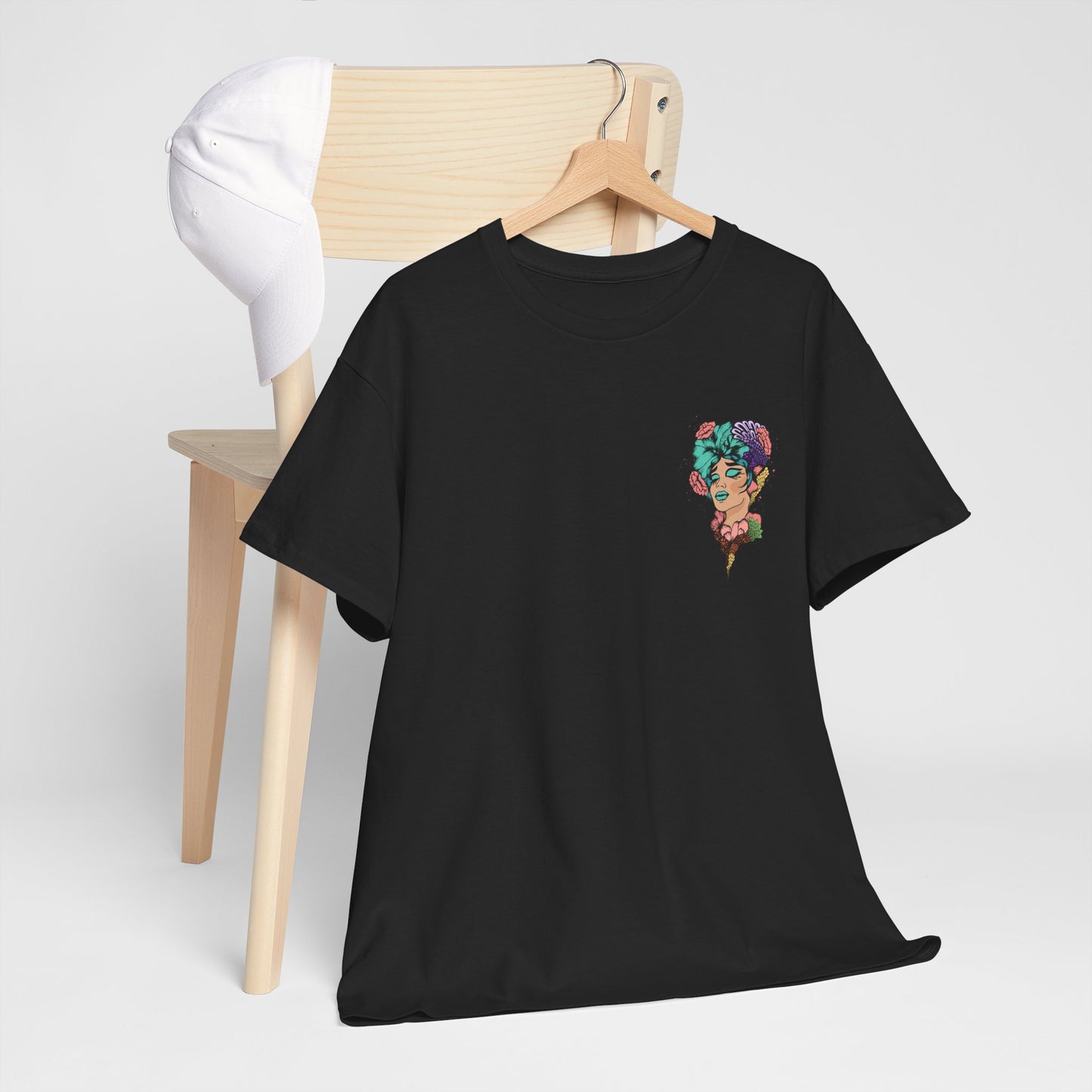 Floral Profile Art Tee — Artistic Woman Portrait Graphic T-Shirt