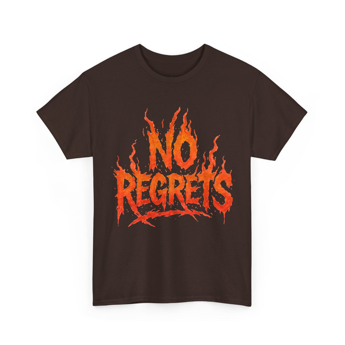 Graphic Tee — 'No Regrets' / 'Proof of Survival' Flame Text Shirt