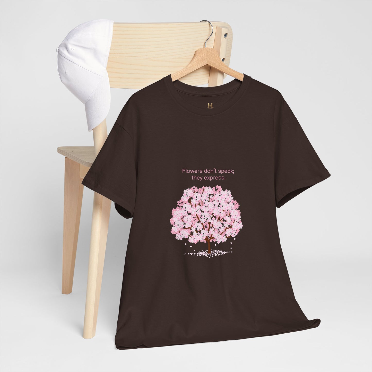 Cherry Blossom Tree T-Shirt — "Flowers don't speak, they express