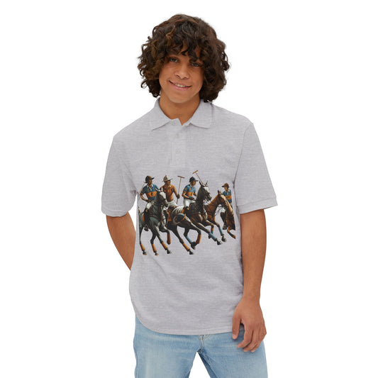 Men's Piqué Polo with Equestrian Design - Stylish Golf Shirt