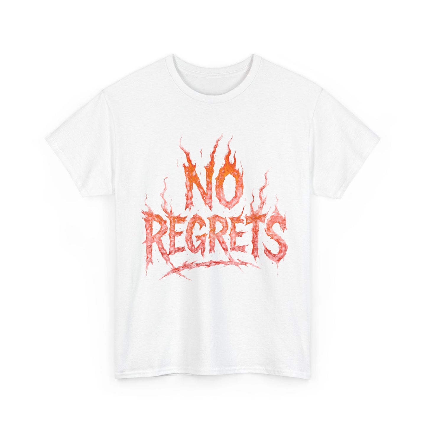 Graphic Tee — 'No Regrets' / 'Proof of Survival' Flame Text Shirt