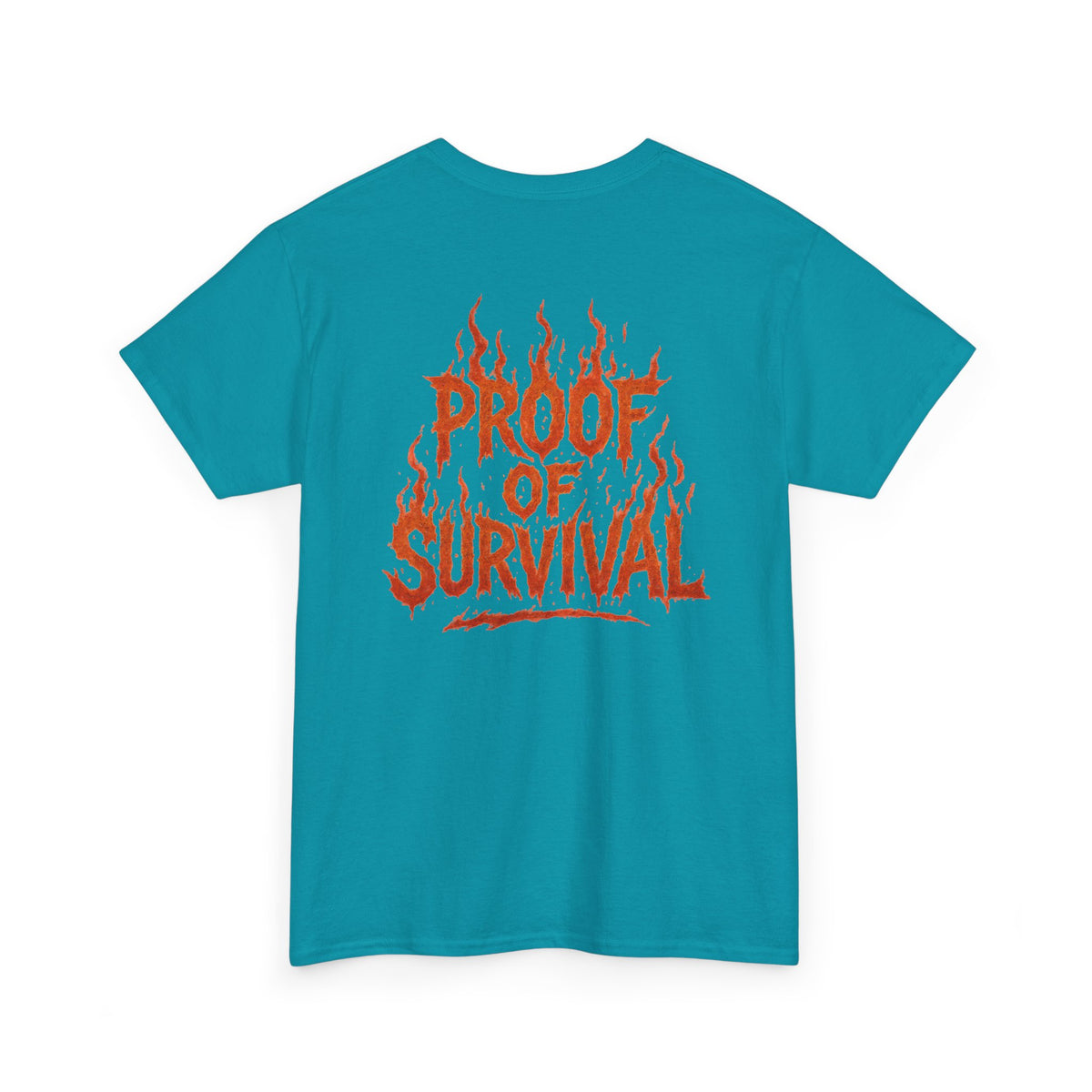 Graphic Tee — 'No Regrets' / 'Proof of Survival' Flame Text Shirt