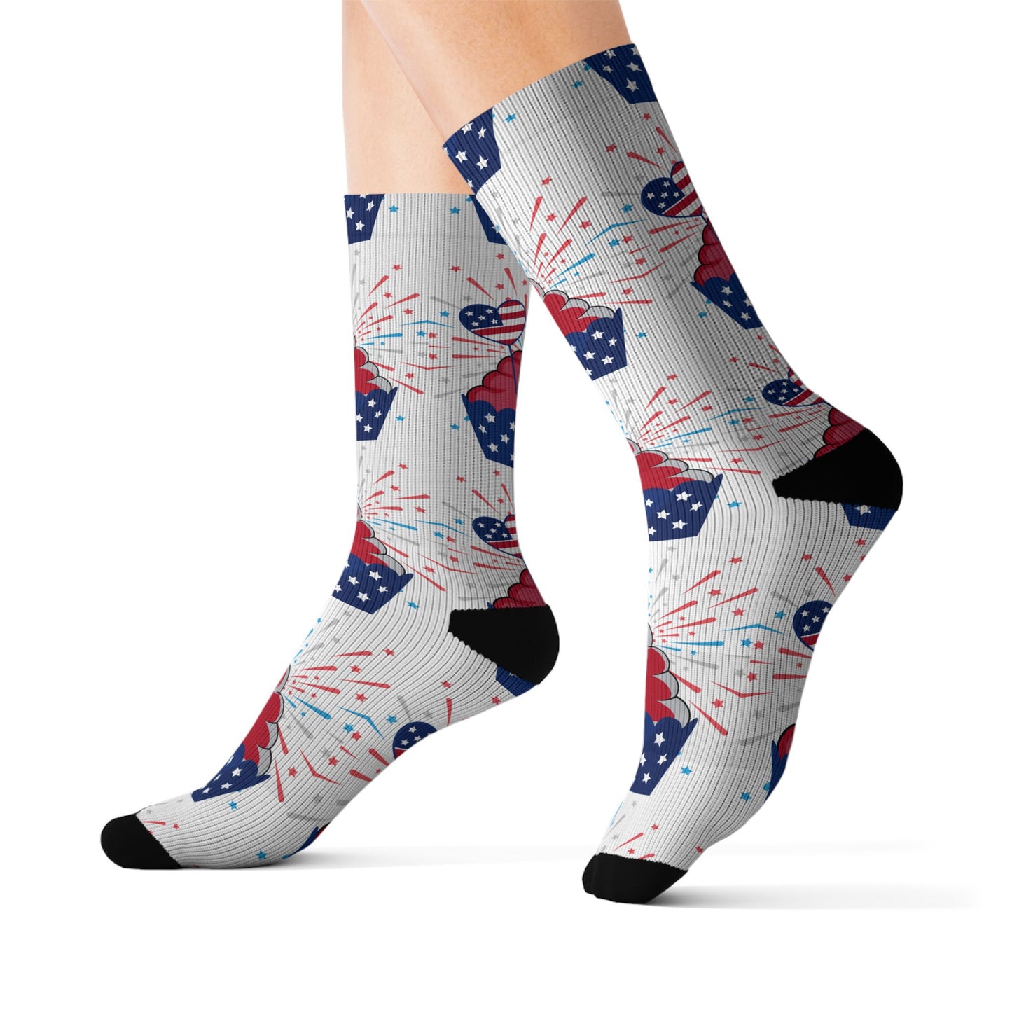 Patriotic Cupcake Sublimation Socks — Red White & Blue Fourth of July Novelty Socks