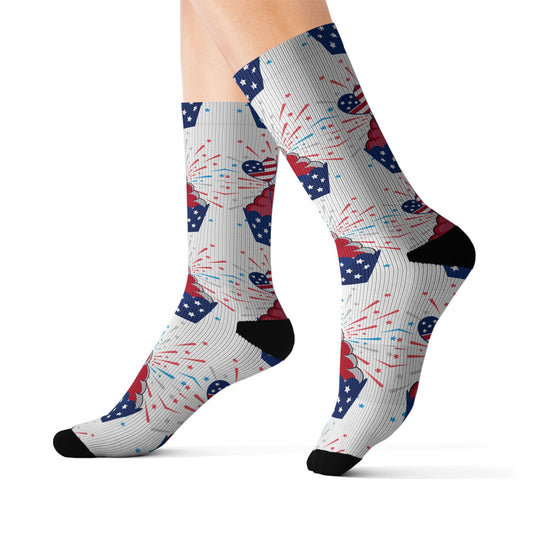 Patriotic Cupcake Sublimation Socks — Red White & Blue Fourth of July Novelty Socks