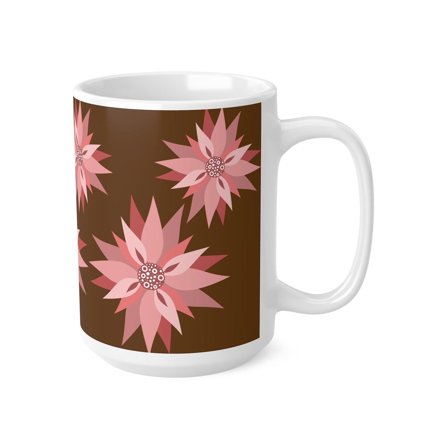 Floral Ceramic Coffee Mug — Pink Poinsettia Pattern (11oz & 15oz)