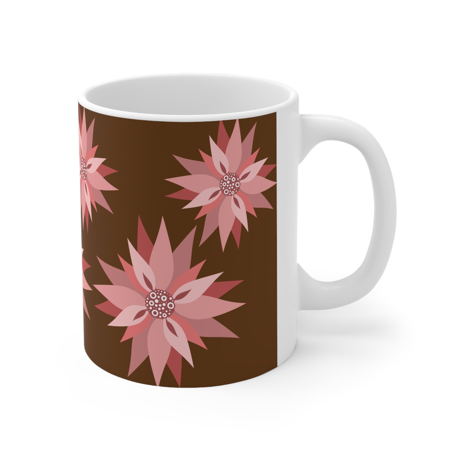 Floral Ceramic Coffee Mug — Pink Poinsettia Pattern (11oz & 15oz)