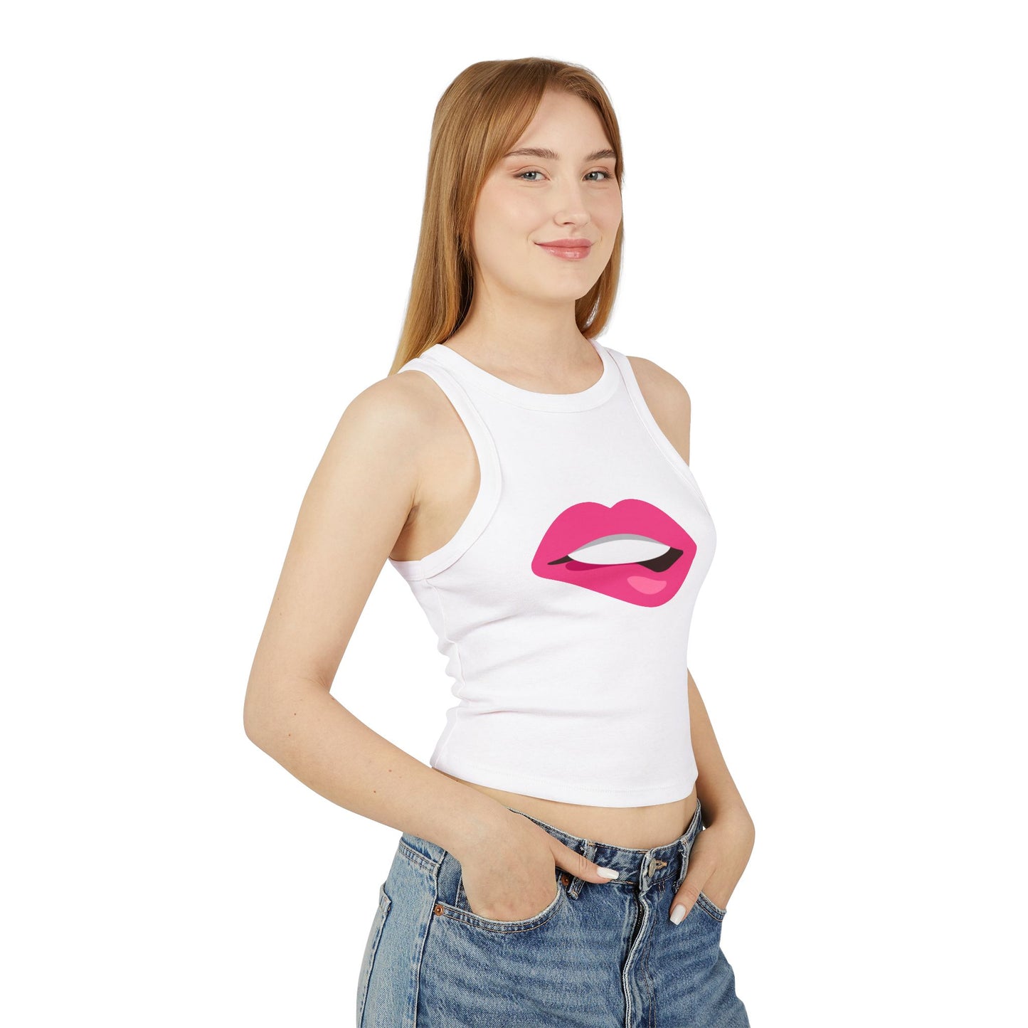 Chic Racer Tank Top with Fun Lip Design