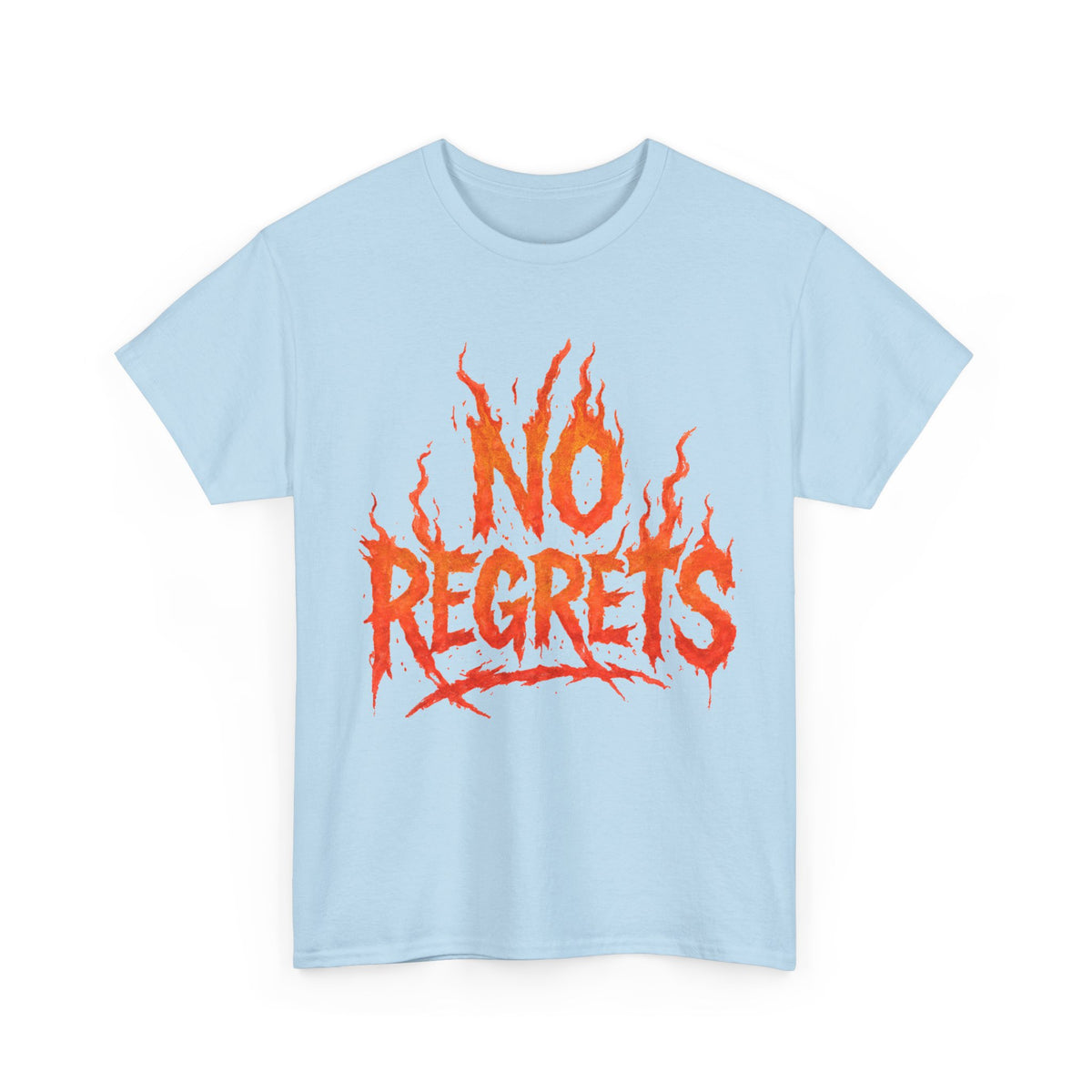 Graphic Tee — 'No Regrets' / 'Proof of Survival' Flame Text Shirt
