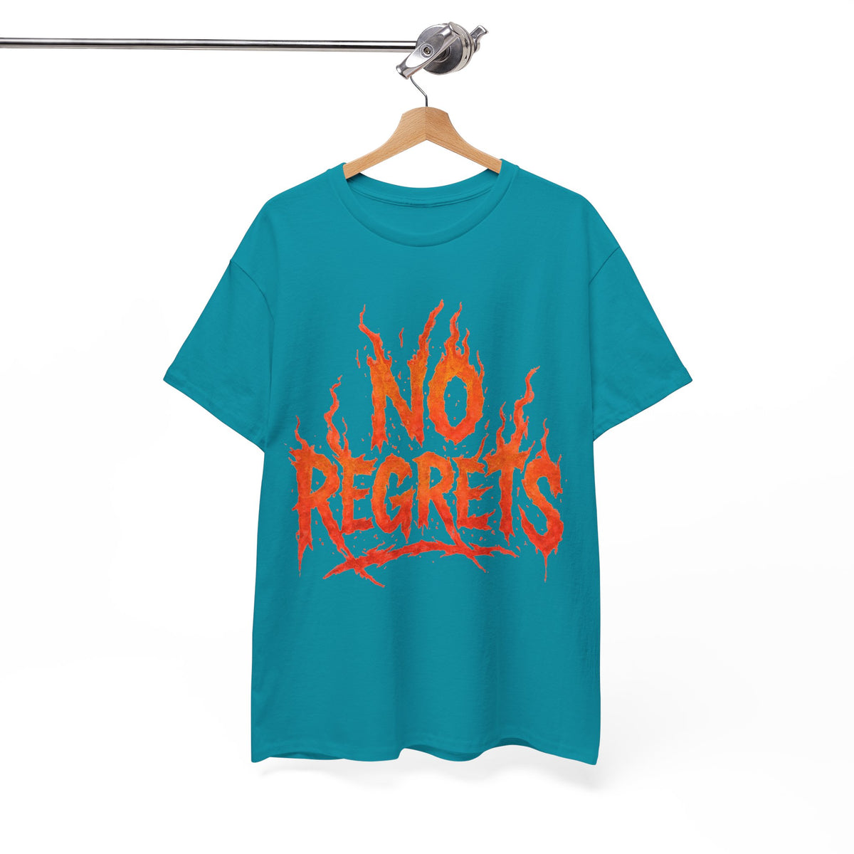 Graphic Tee — 'No Regrets' / 'Proof of Survival' Flame Text Shirt