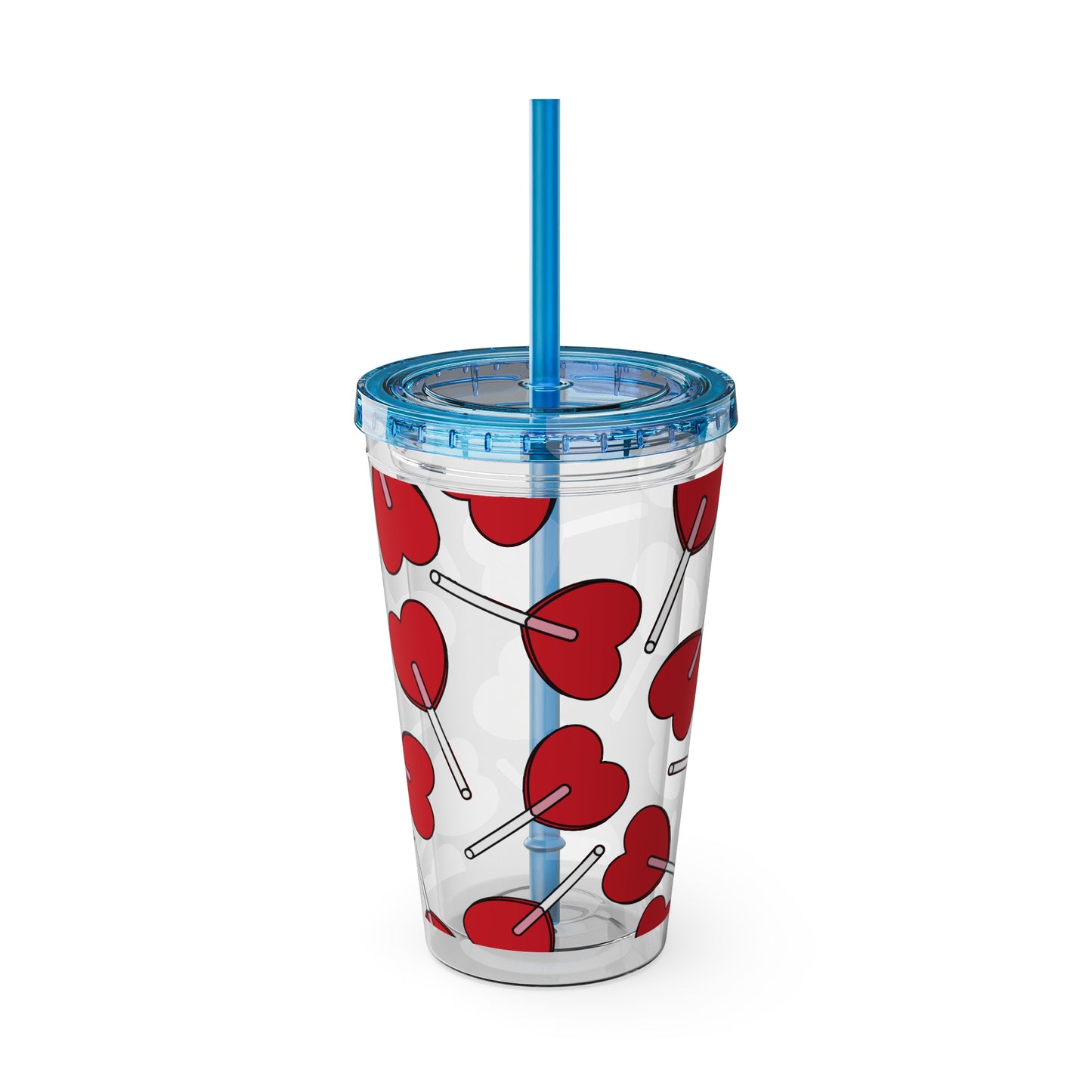 Heart Lollipop 16oz Tumbler with Straw — Valentine Candy Pattern Cold Cup