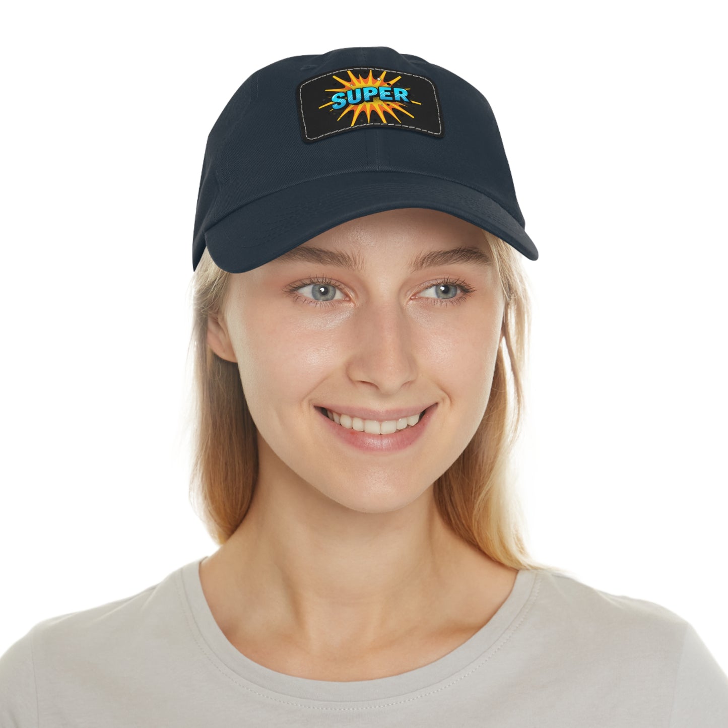 Super Dad Leather Patch Dad Hat — Embroidered 'SUPER' Cap