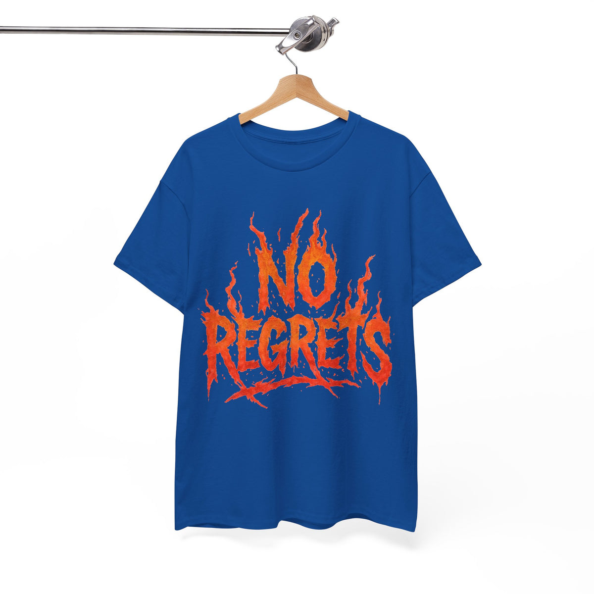 Graphic Tee — 'No Regrets' / 'Proof of Survival' Flame Text Shirt