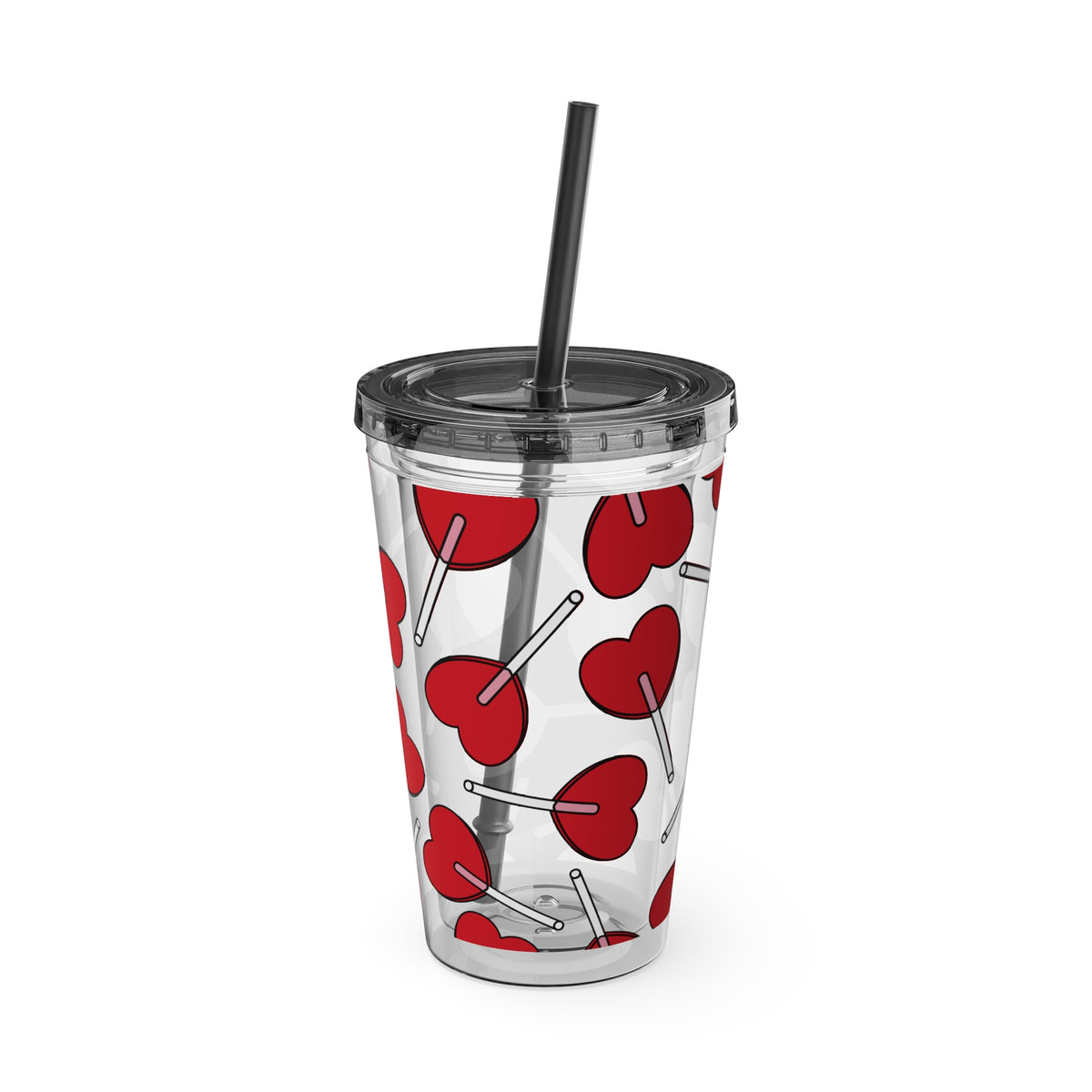 Heart Lollipop 16oz Tumbler with Straw — Valentine Candy Pattern Cold Cup