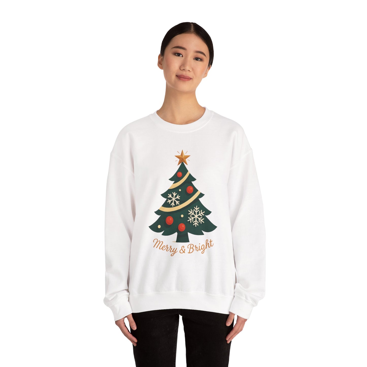 Christmas Tree Crewneck Sweatshirt – "Merry & Bright" Holiday Sweatshirt