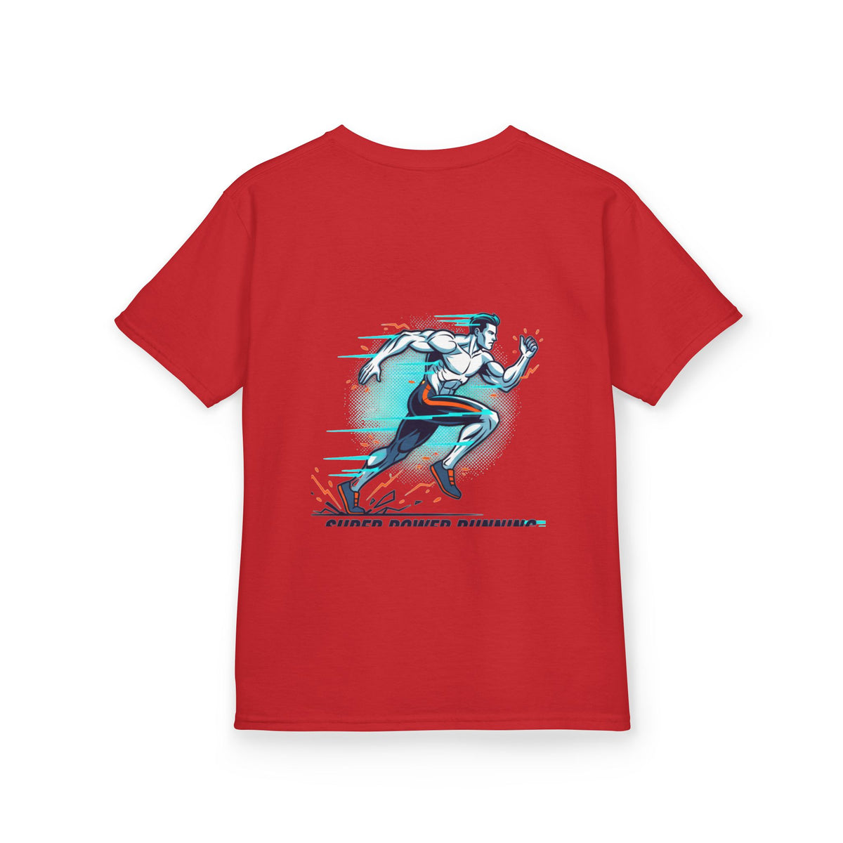Kids Super Power T-Shirt — Lightning Bolt Badge & Running Superhero Graphic