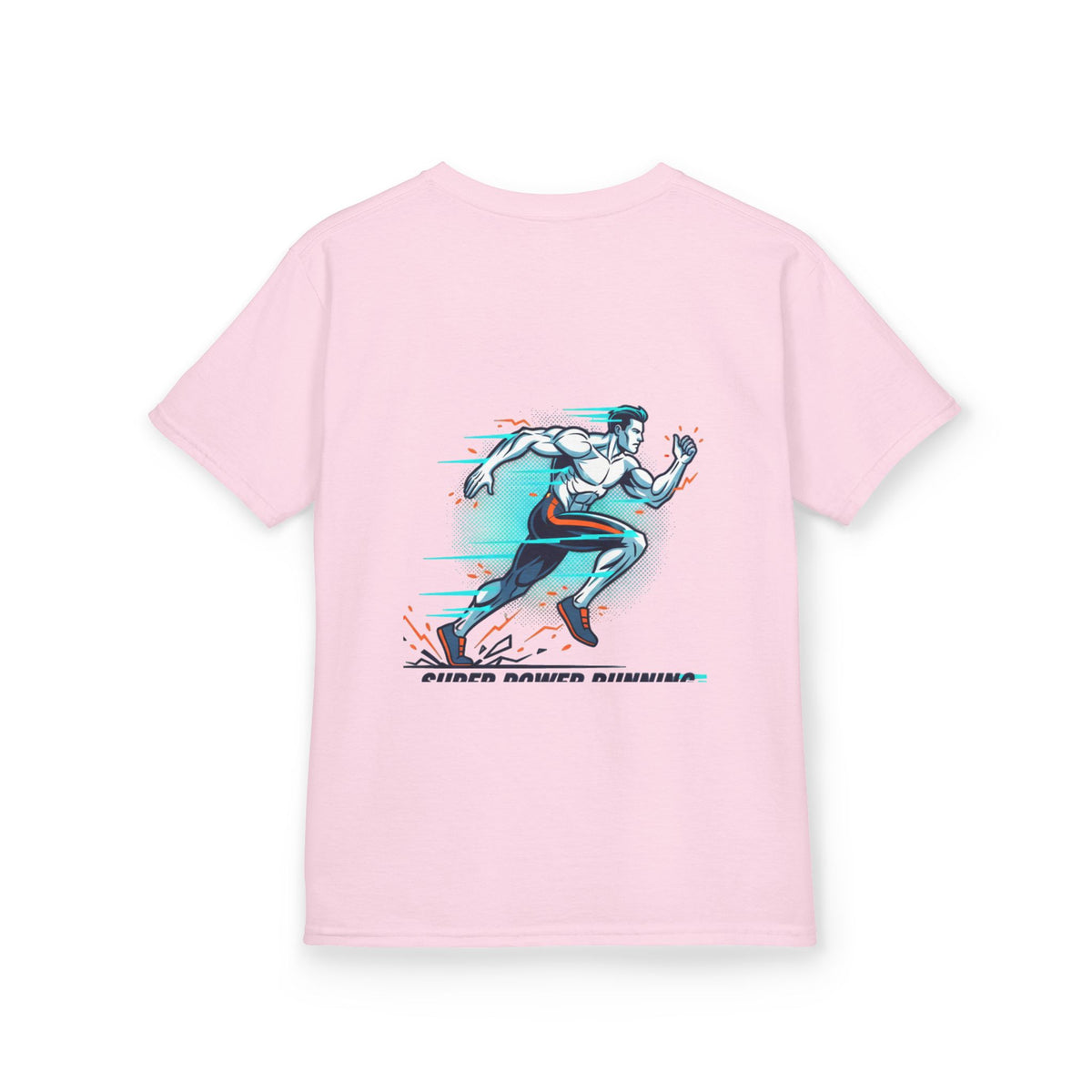 Kids Super Power T-Shirt — Lightning Bolt Badge & Running Superhero Graphic
