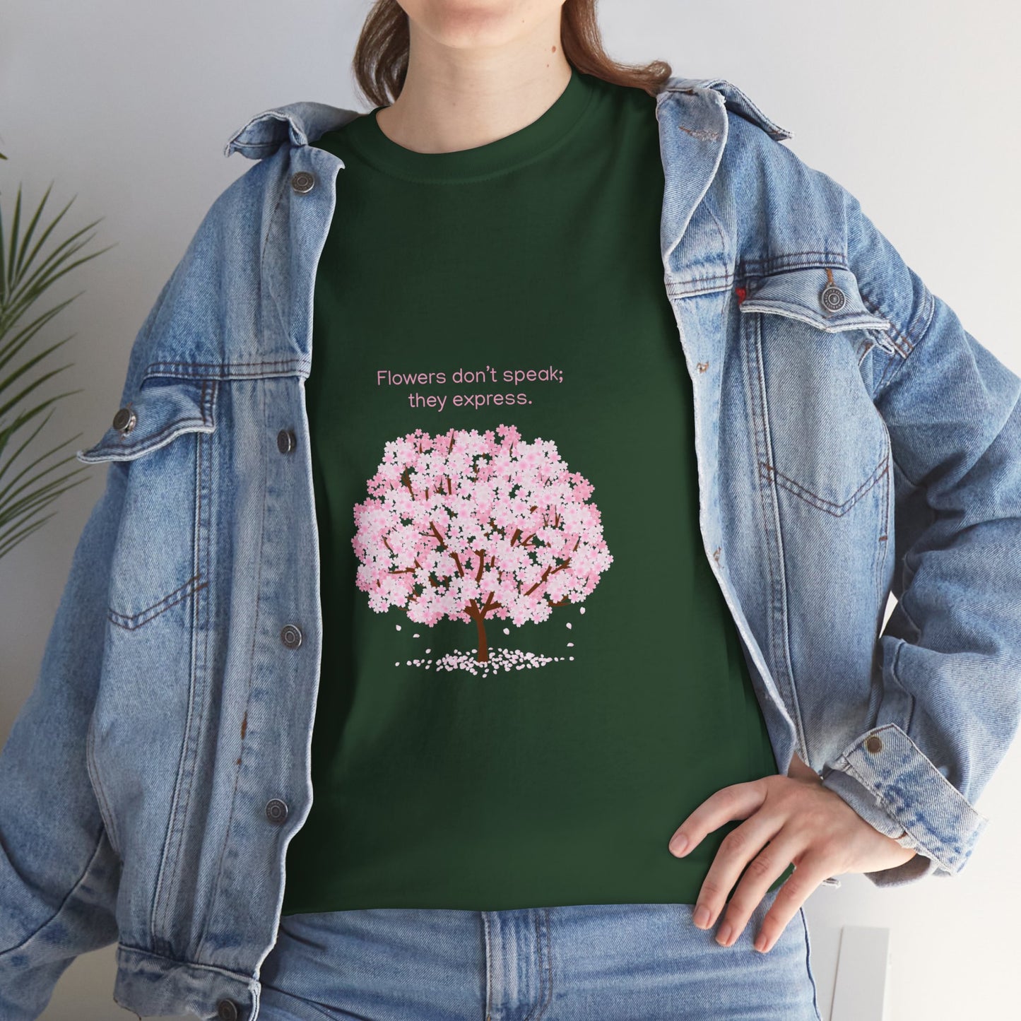 Cherry Blossom Tree T-Shirt — "Flowers don't speak, they express