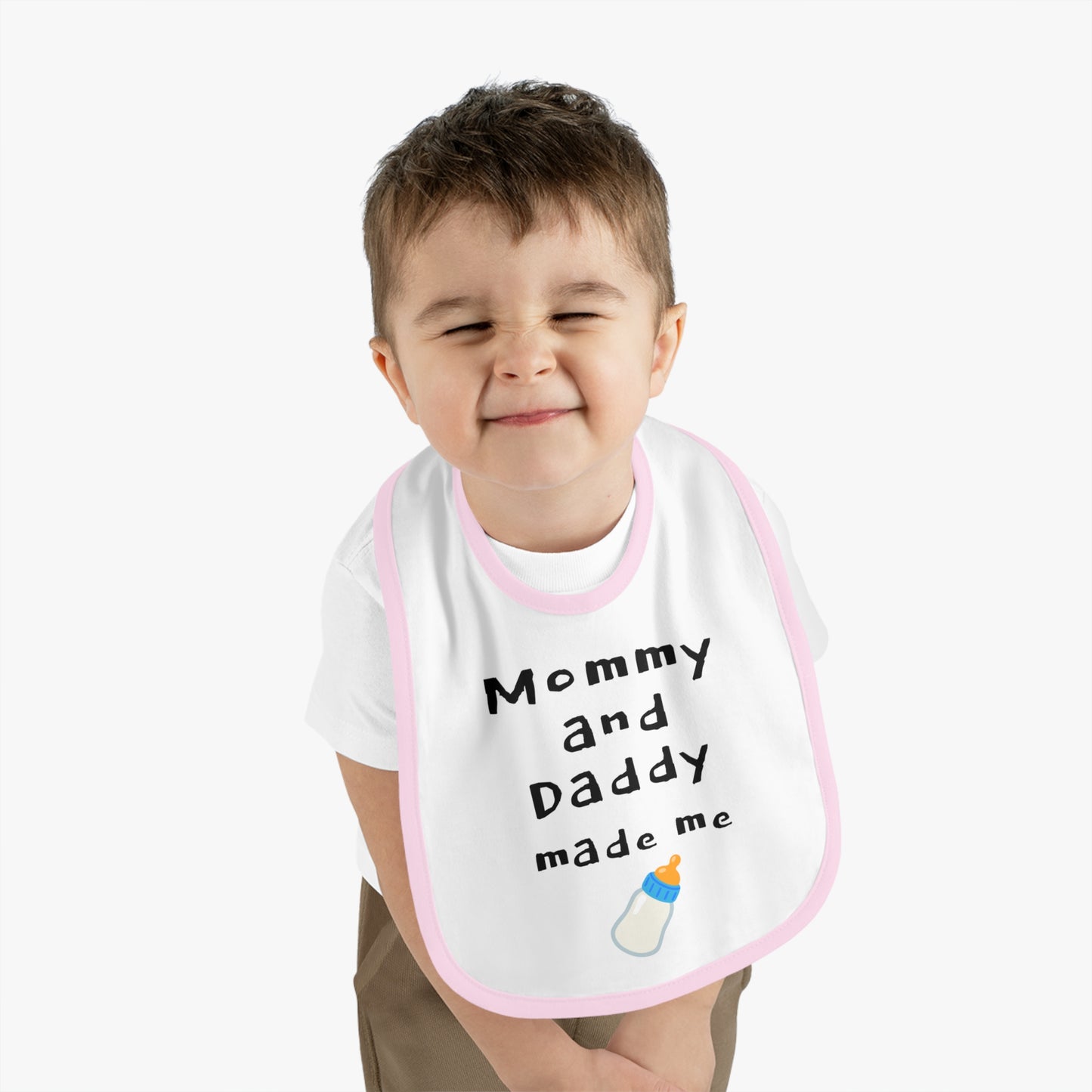 Cute Baby Bib - "Mommy and Daddy Made Me" - Funny Baby Shower Gift, Infant Feeding Bib, Newborn Essential, Kids Unisex, Adorable Baby Gear