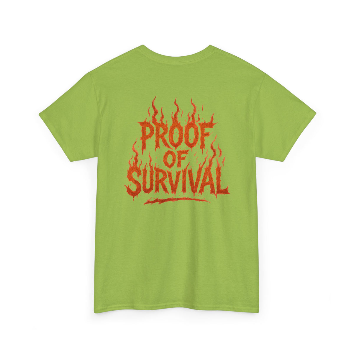 Graphic Tee — 'No Regrets' / 'Proof of Survival' Flame Text Shirt