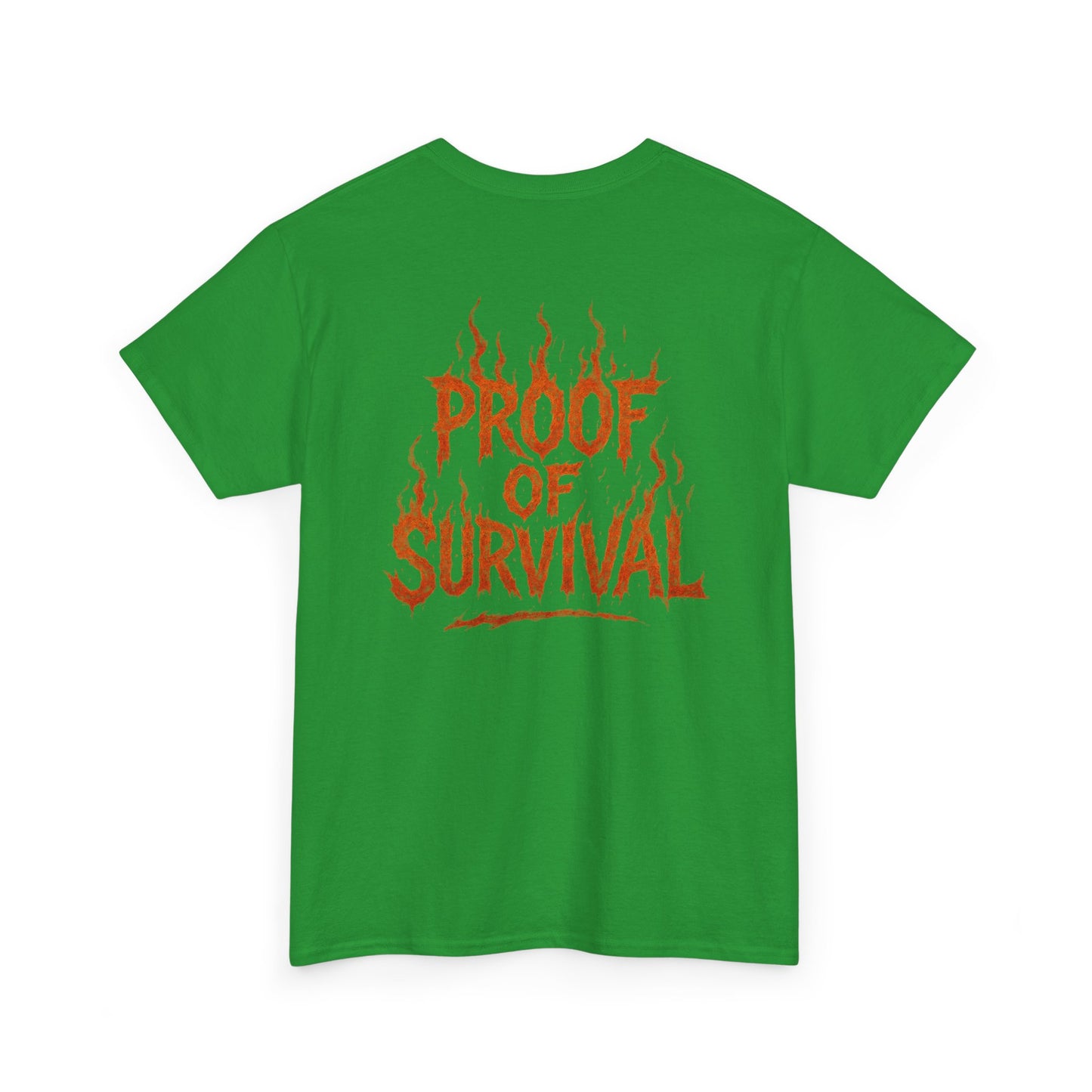 Graphic Tee — 'No Regrets' / 'Proof of Survival' Flame Text Shirt