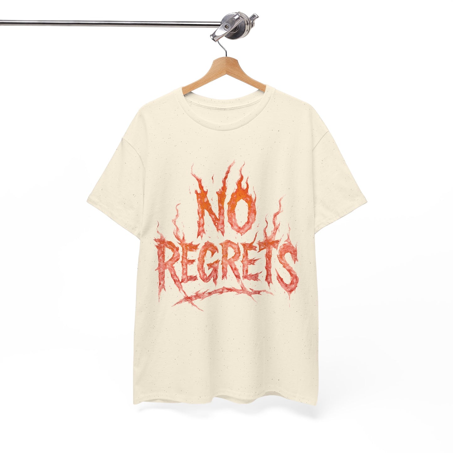 Graphic Tee — 'No Regrets' / 'Proof of Survival' Flame Text Shirt