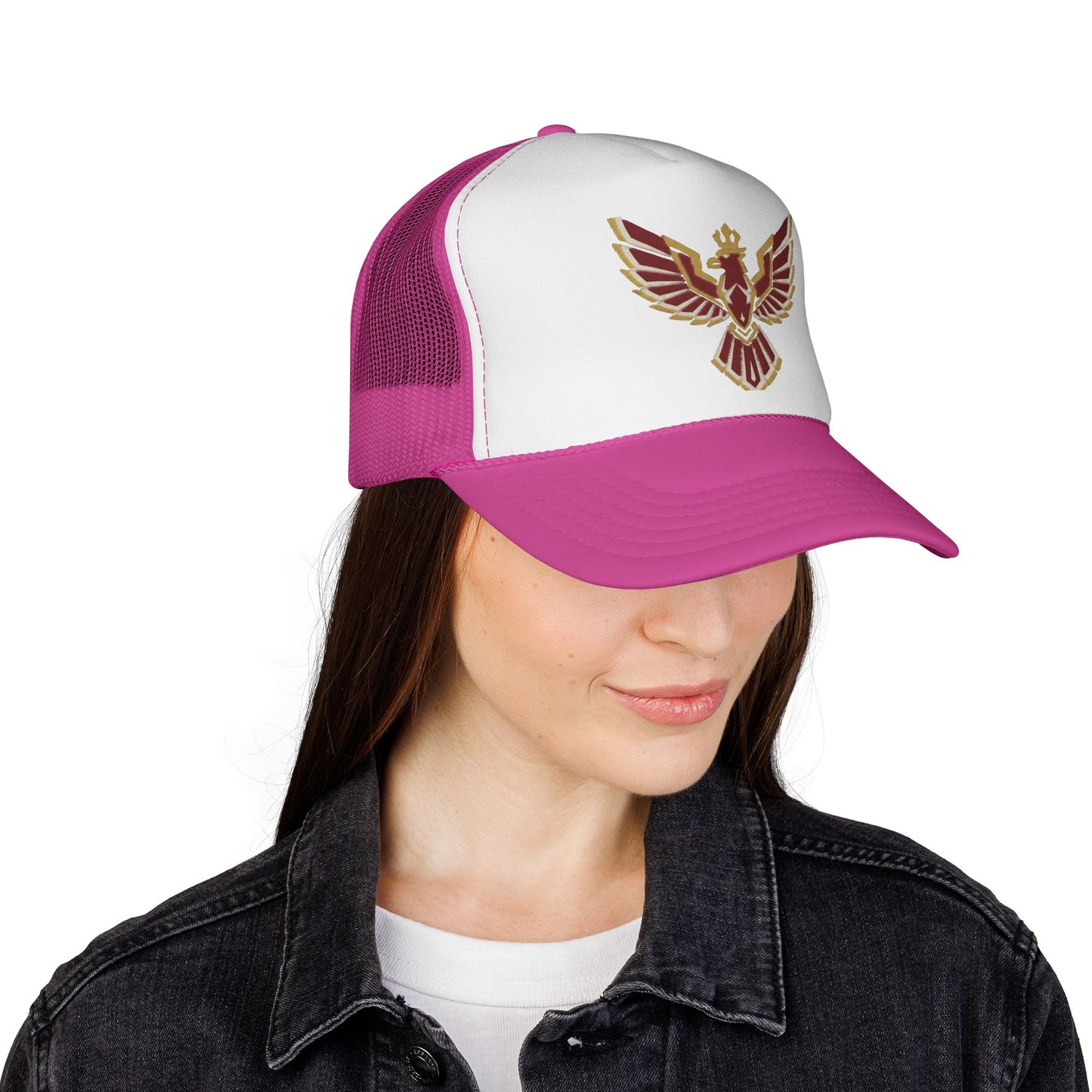 Phoenix Emblem Trucker Cap — Retro Red & Gold Bird Patch Hat