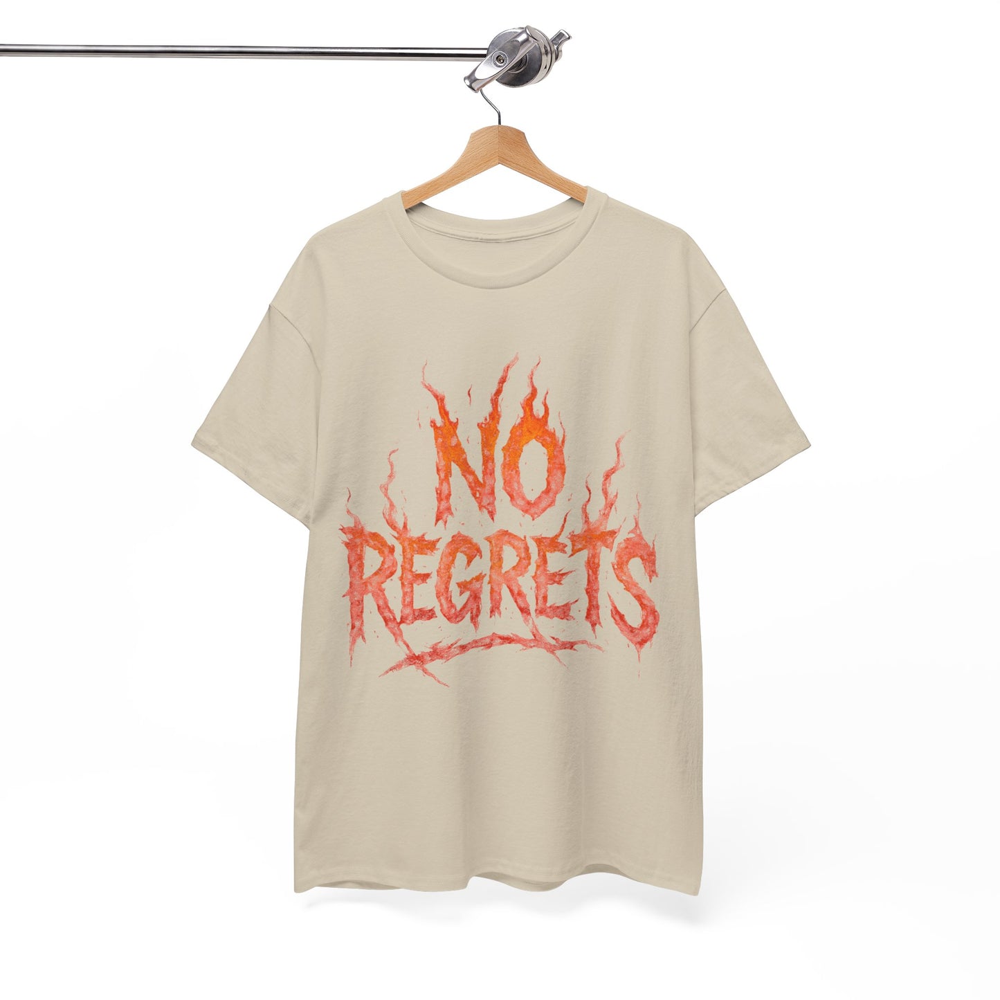 Graphic Tee — 'No Regrets' / 'Proof of Survival' Flame Text Shirt