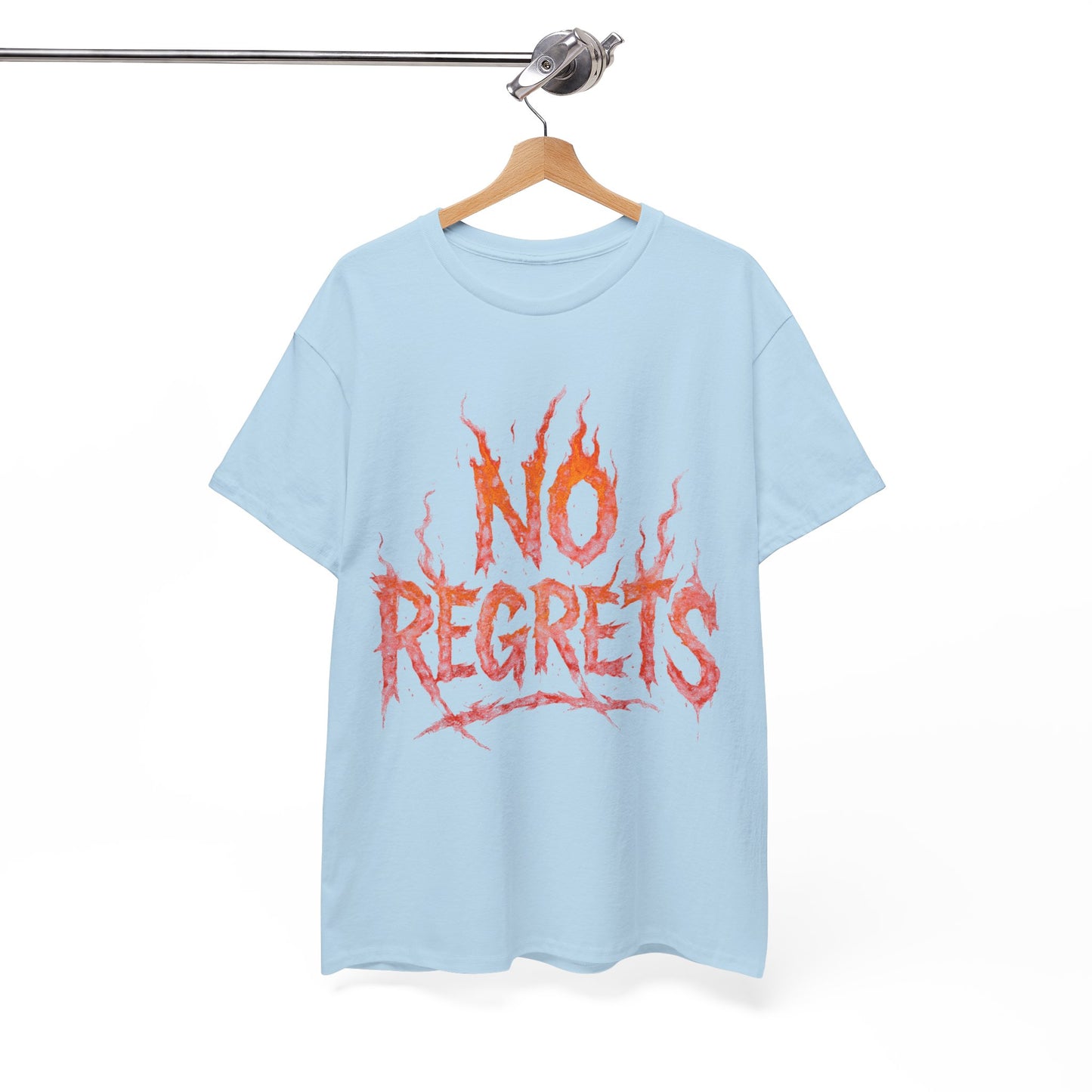 Graphic Tee — 'No Regrets' / 'Proof of Survival' Flame Text Shirt