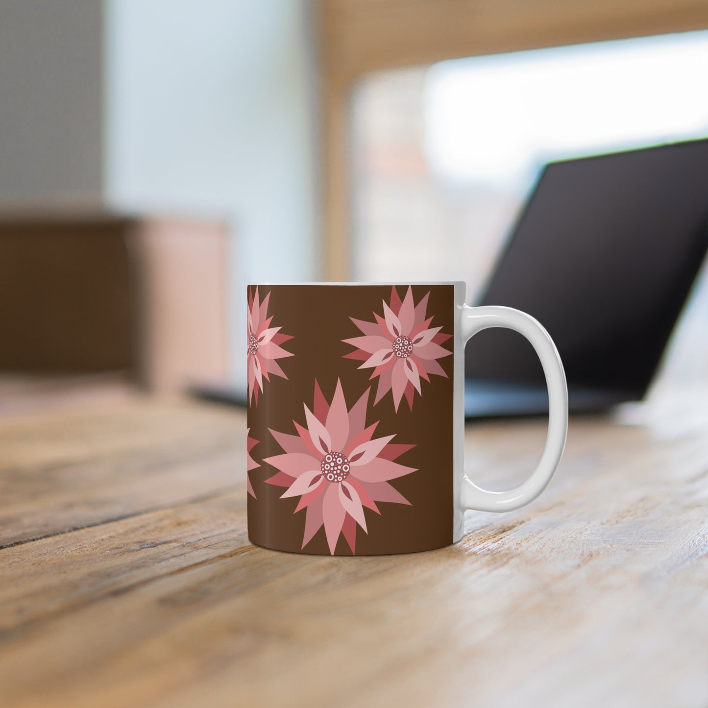 Floral Ceramic Coffee Mug — Pink Poinsettia Pattern (11oz & 15oz)