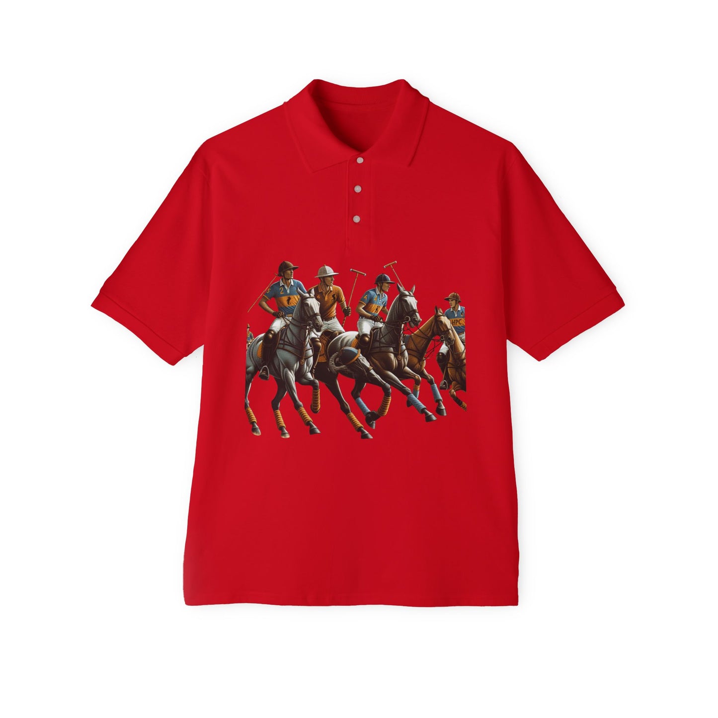 Men's Piqué Polo with Equestrian Design - Stylish Golf Shirt