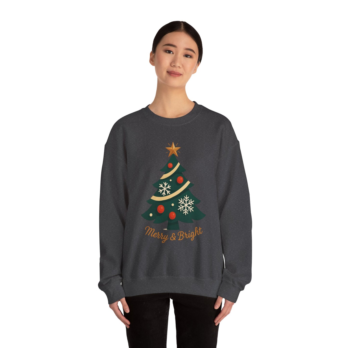Christmas Tree Crewneck Sweatshirt – "Merry & Bright" Holiday Sweatshirt